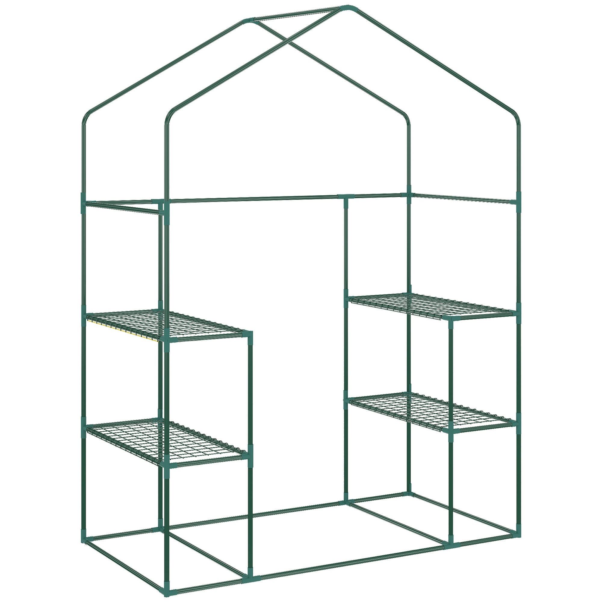Outsunny Walk-in Mini Greenhouse with Mesh Door & Windows, Portable Garden Green House with 3 Tier Shelves, Water & UV Resistant PE Cover, Green