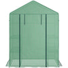 Outsunny Walk-in Mini Greenhouse with Mesh Door & Windows, Portable Garden Green House with 3 Tier Shelves, Water & UV Resistant PE Cover, Green