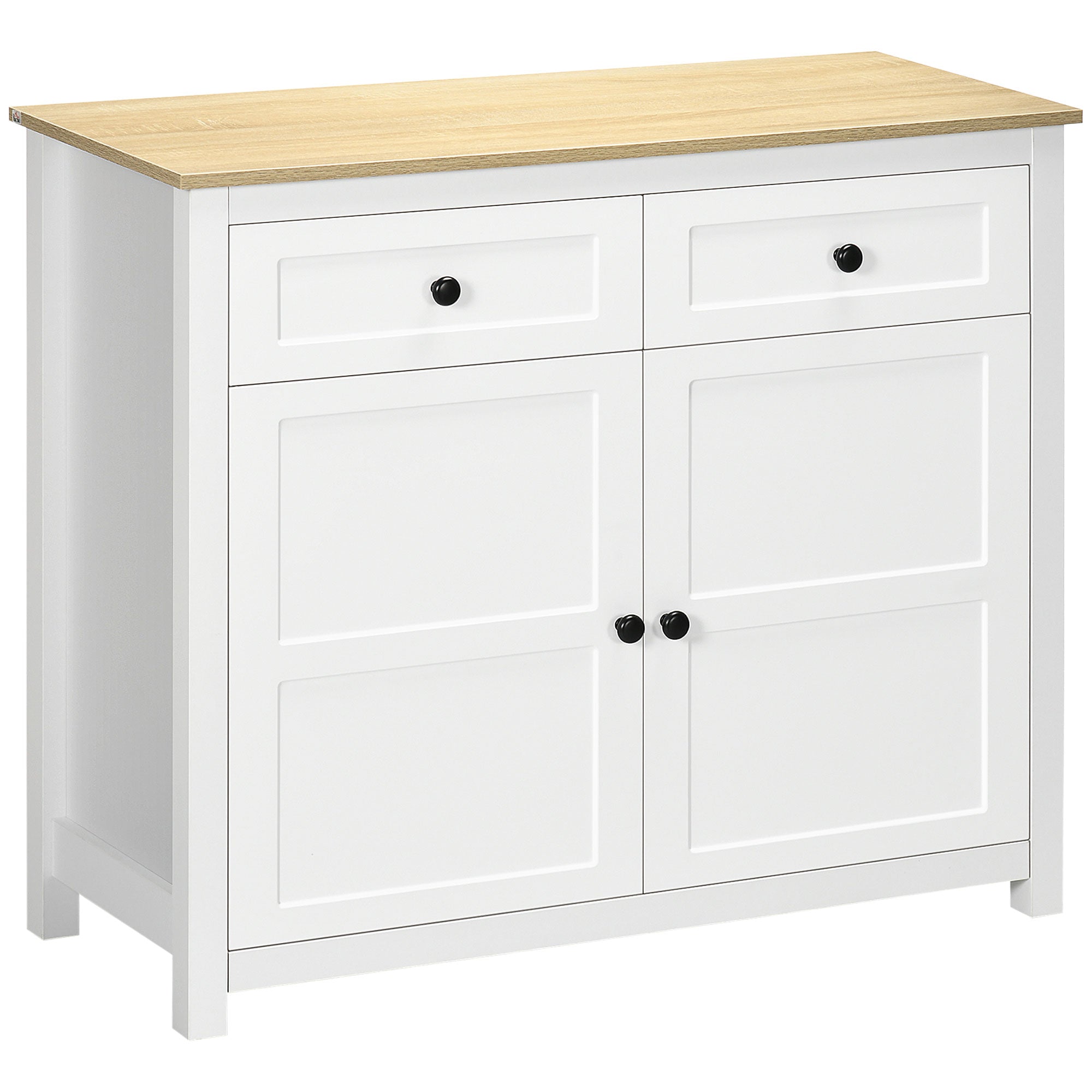 HOMCOM Sideboard, Modern Kitchen Storage Cabinet with Drawers and Adjustable Shelf, White