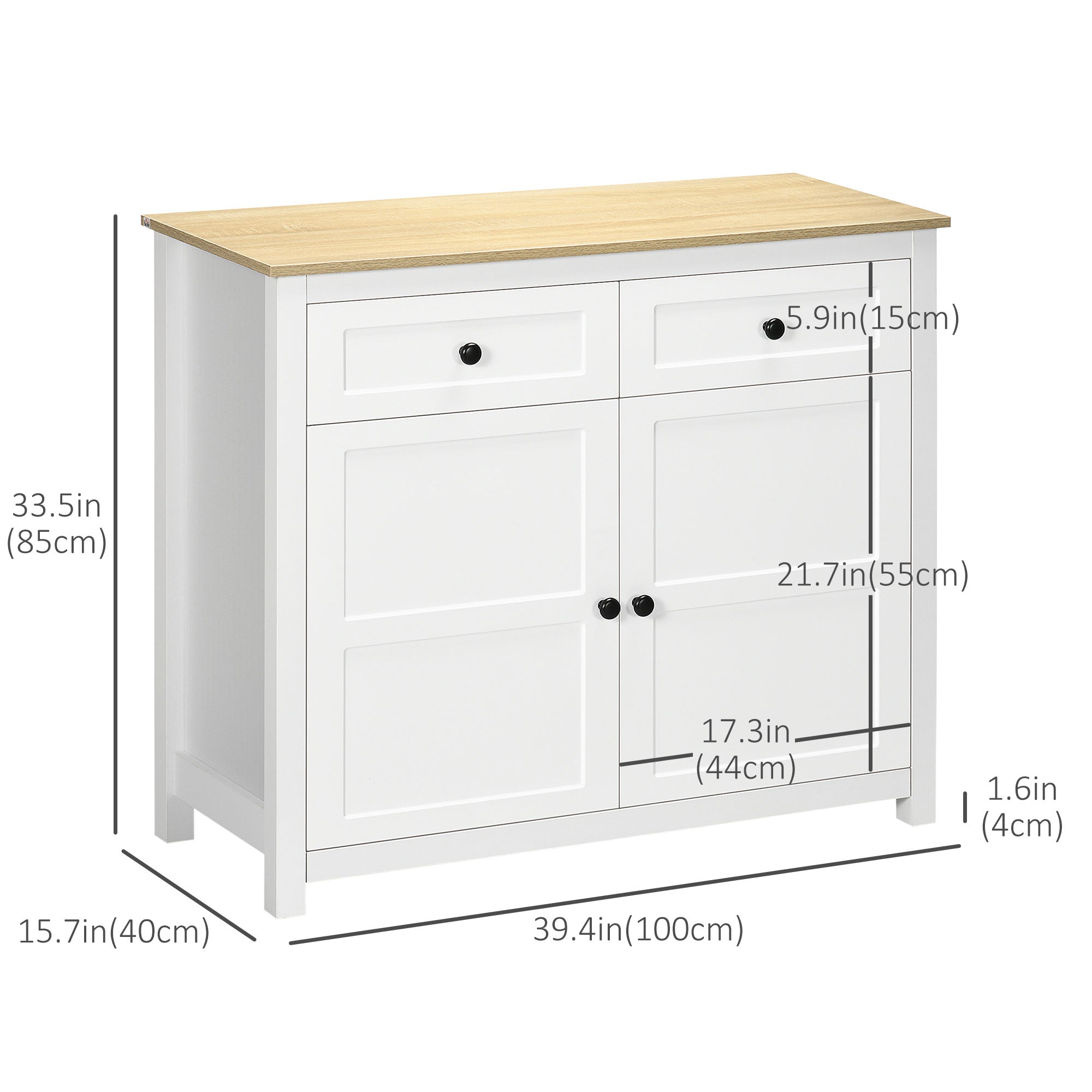 HOMCOM Sideboard, Modern Kitchen Storage Cabinet with Drawers and Adjustable Shelf, White