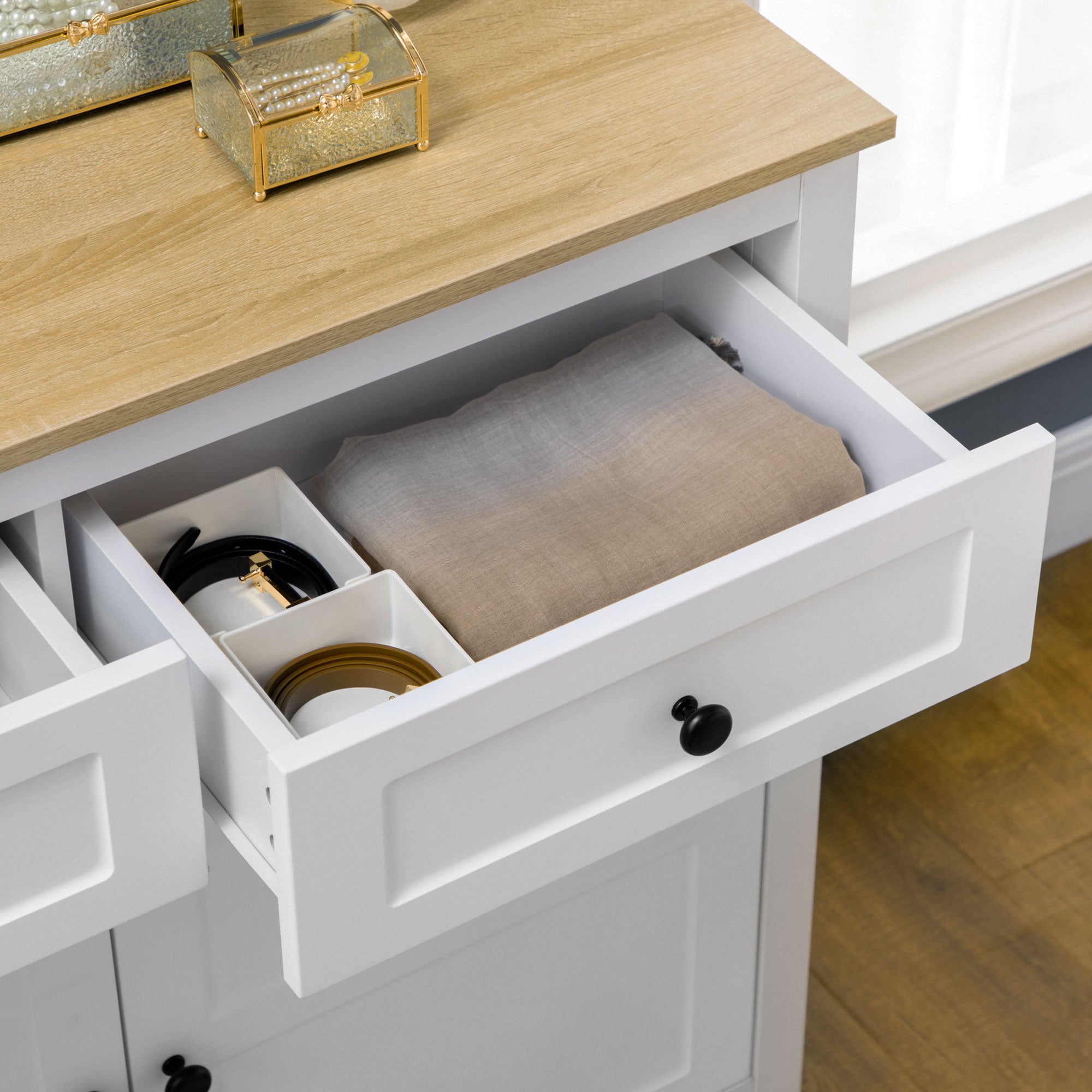 HOMCOM Sideboard, Modern Kitchen Storage Cabinet with Drawers and Adjustable Shelf, White