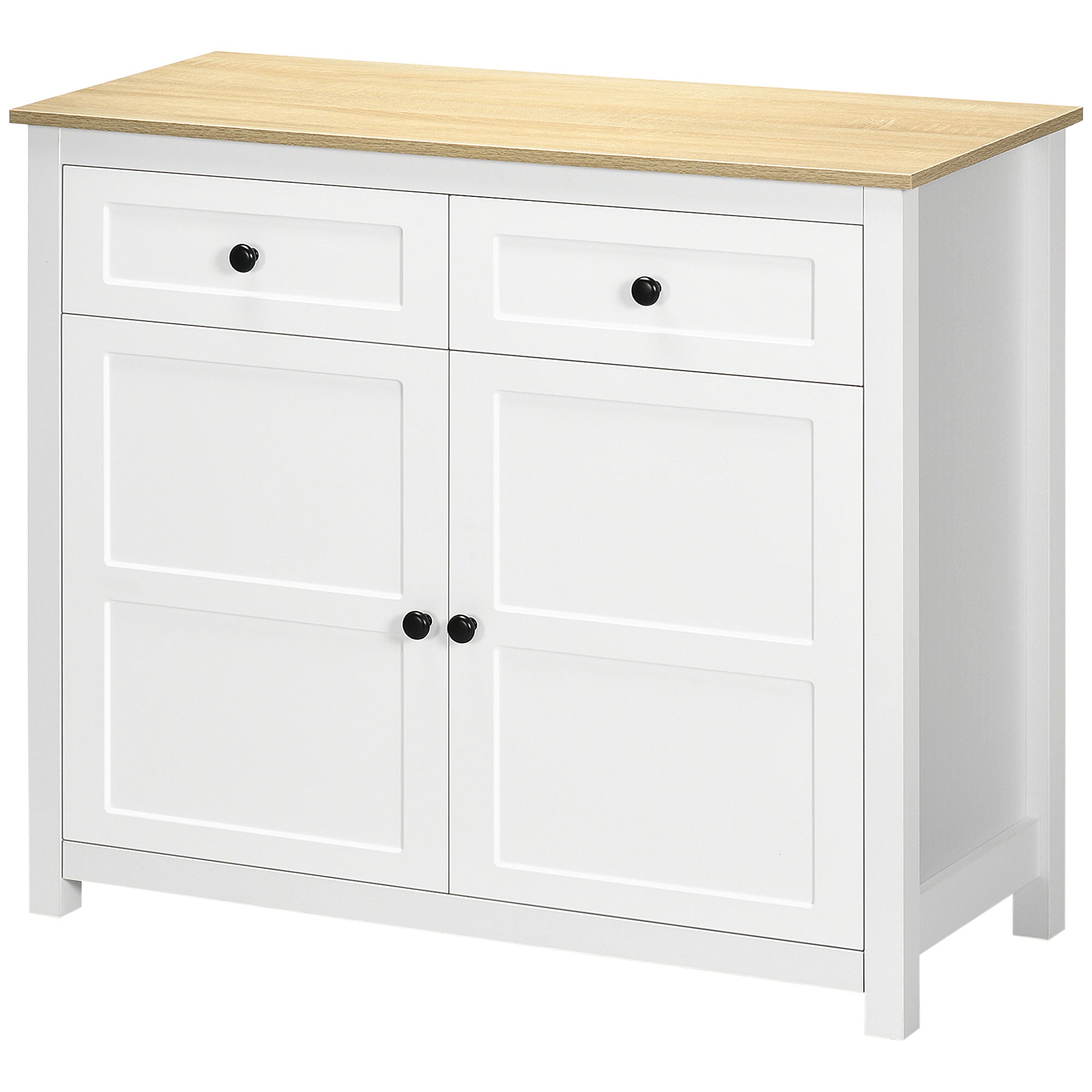 HOMCOM Sideboard, Modern Kitchen Storage Cabinet with Drawers and Adjustable Shelf, White
