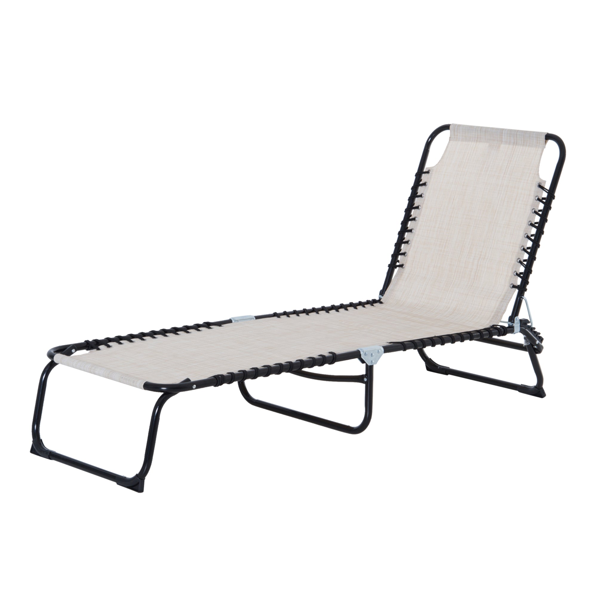 Outsunny Outdoor Folding Lounge Chair, 4-Level Adjustable Chaise Lounge with Headrest, Tanning Chair Beach Bed Reclining Lounger Cot for Camping, Hiking, Backyard, Beige