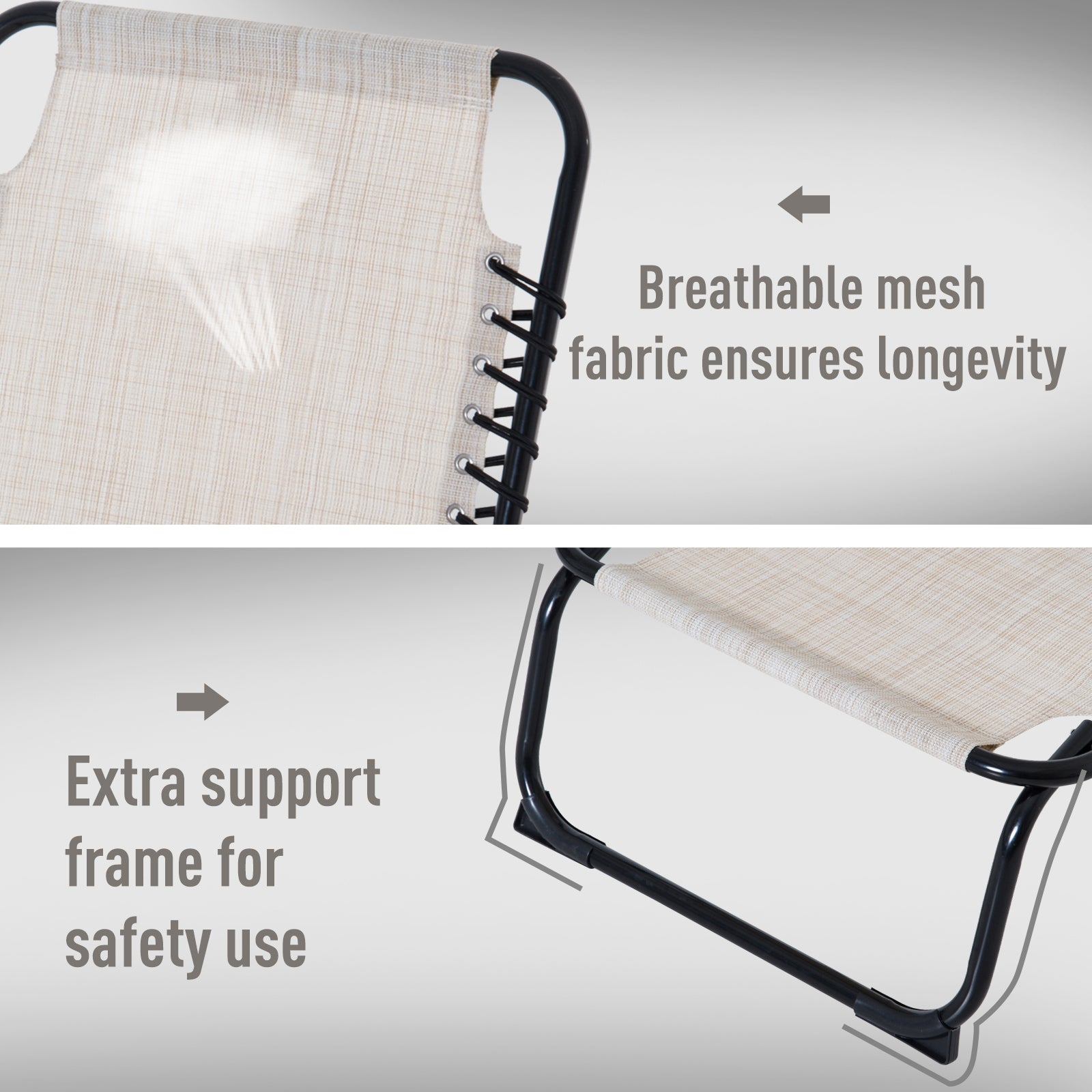 Outsunny Outdoor Folding Lounge Chair, 4-Level Adjustable Chaise Lounge with Headrest, Tanning Chair Beach Bed Reclining Lounger Cot for Camping, Hiking, Backyard, Beige