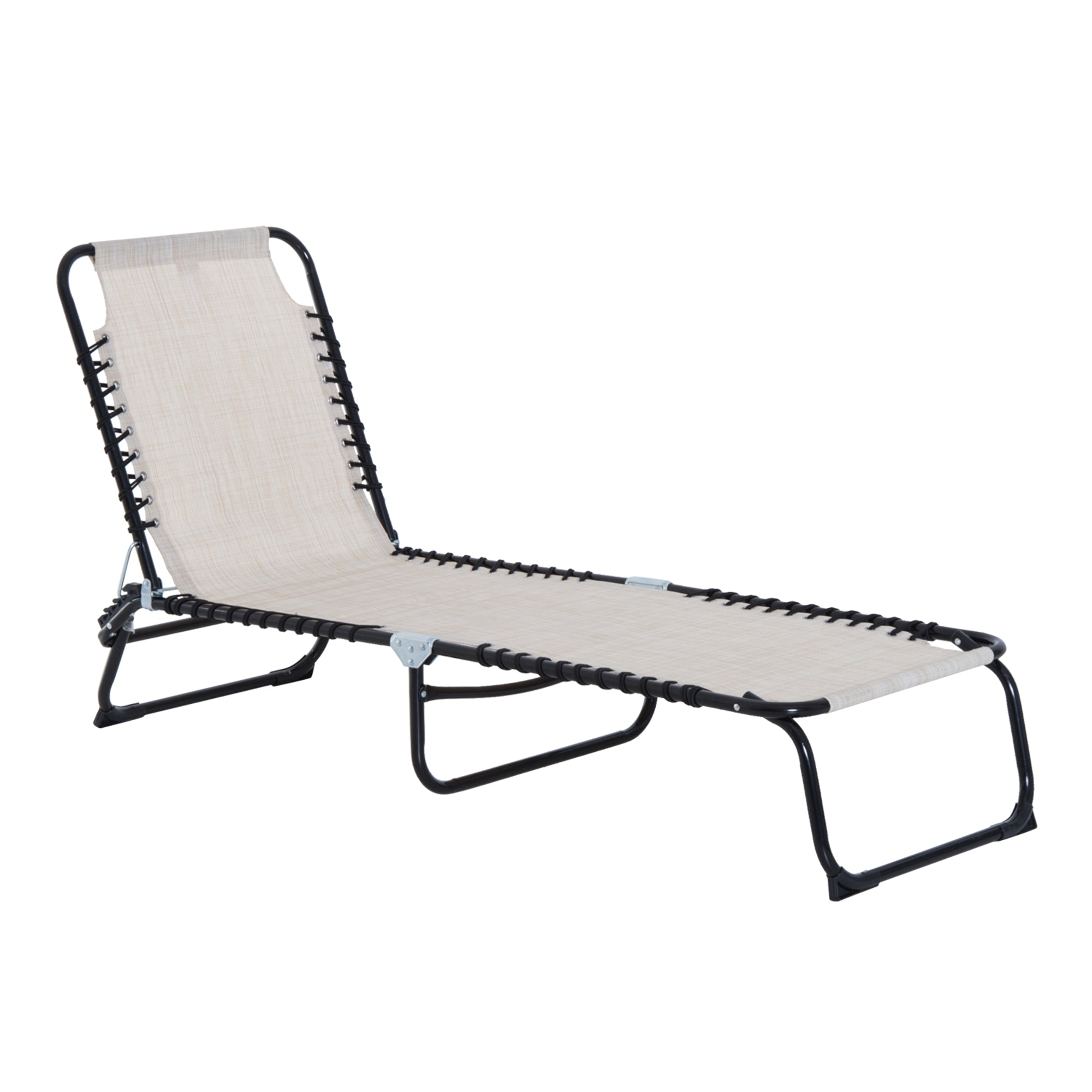 Outsunny Outdoor Folding Lounge Chair, 4-Level Adjustable Chaise Lounge with Headrest, Tanning Chair Beach Bed Reclining Lounger Cot for Camping, Hiking, Backyard, Beige