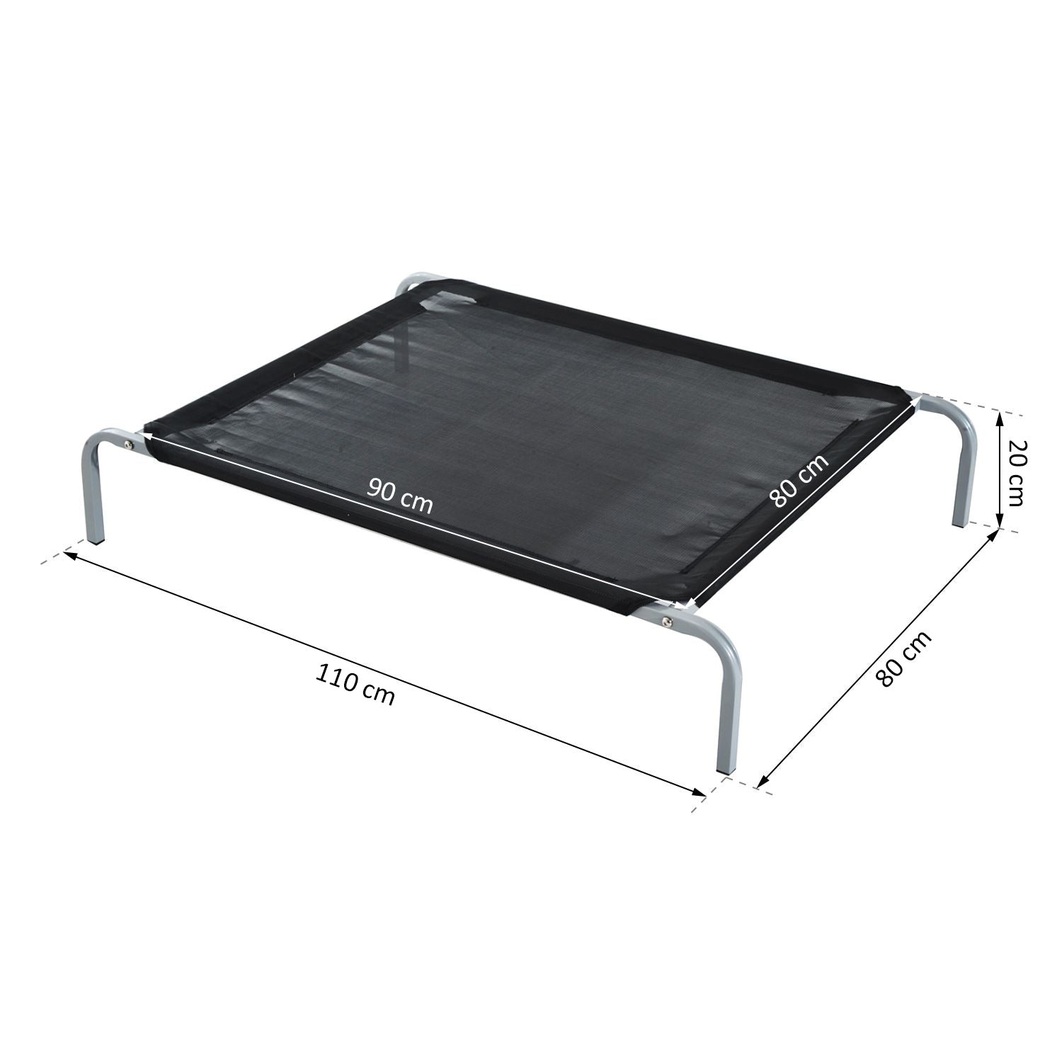 PawHut Raised Dog Bed Cat Elevated Lifted Cooling Portable Camping with Metal Frame Black (Medium)