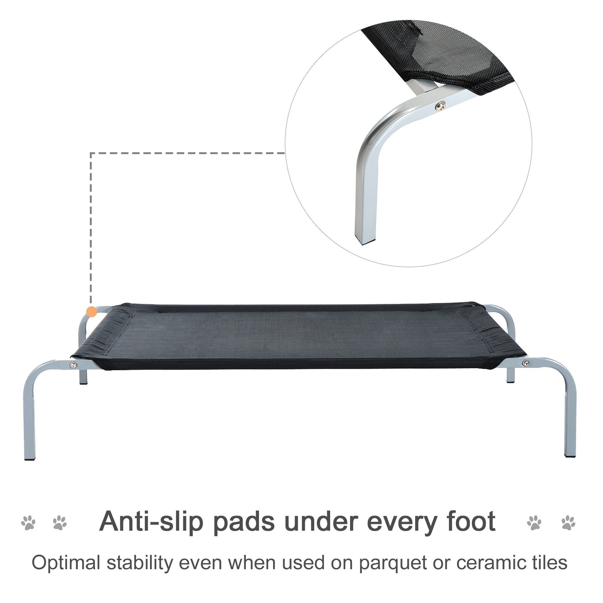 PawHut Raised Dog Bed Cat Elevated Lifted Cooling Portable Camping with Metal Frame Black (Medium)