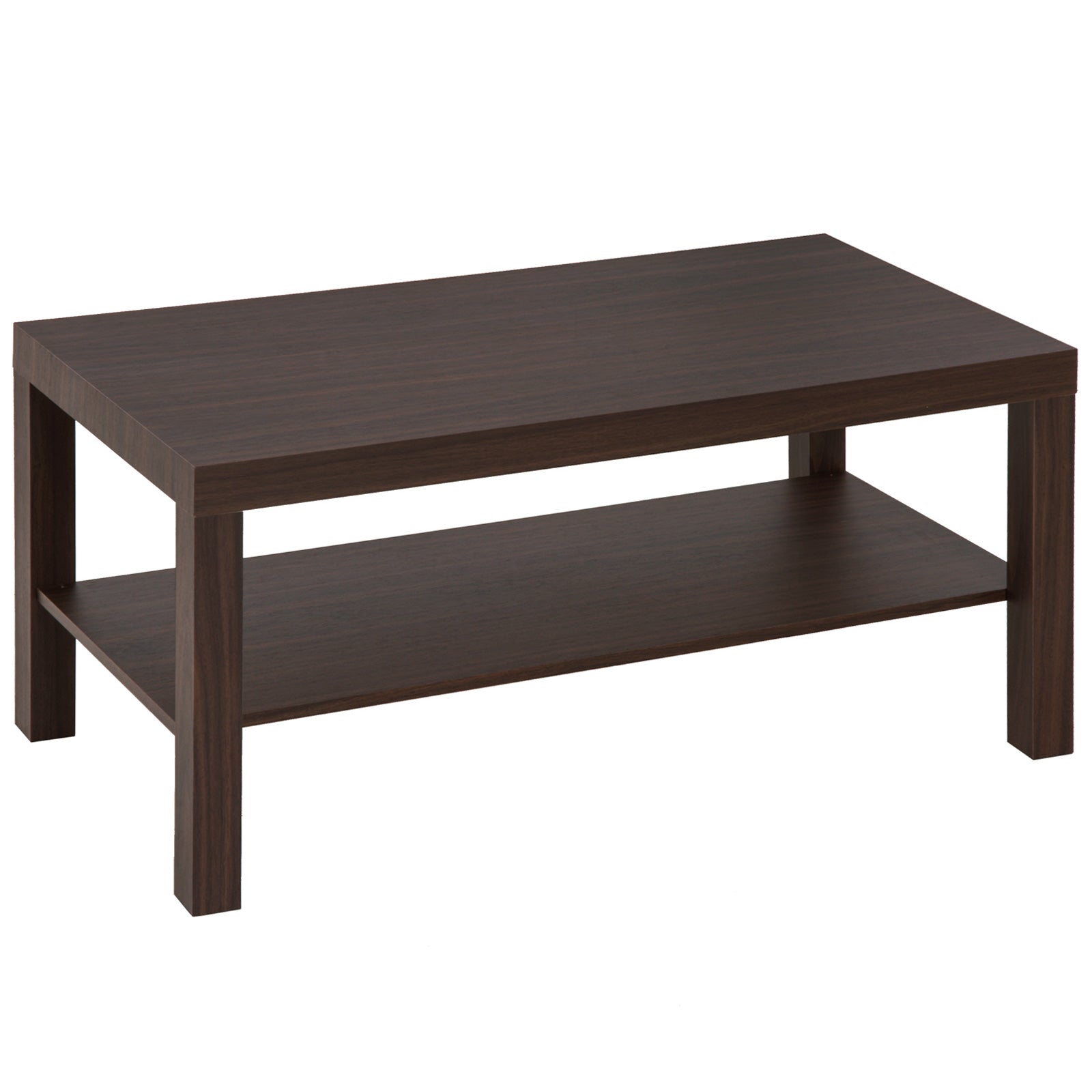 HOMCOM 2 Tier Coffee Table with Storage Shelf, Rectangular Center Table for Living Room, Home Office Furniture Walnut
