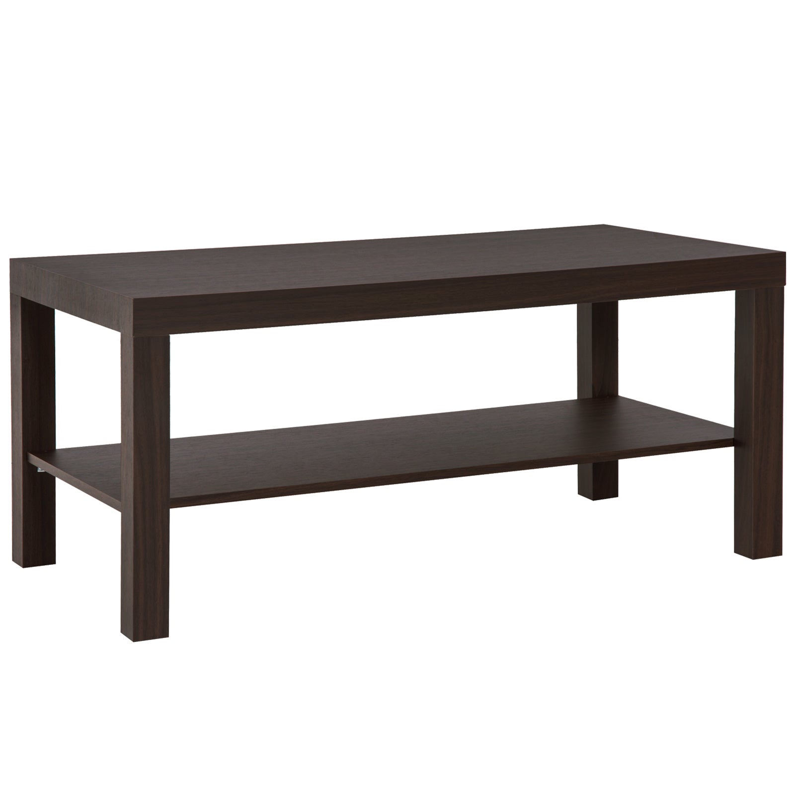 HOMCOM 2 Tier Coffee Table with Storage Shelf, Rectangular Center Table for Living Room, Home Office Furniture Walnut