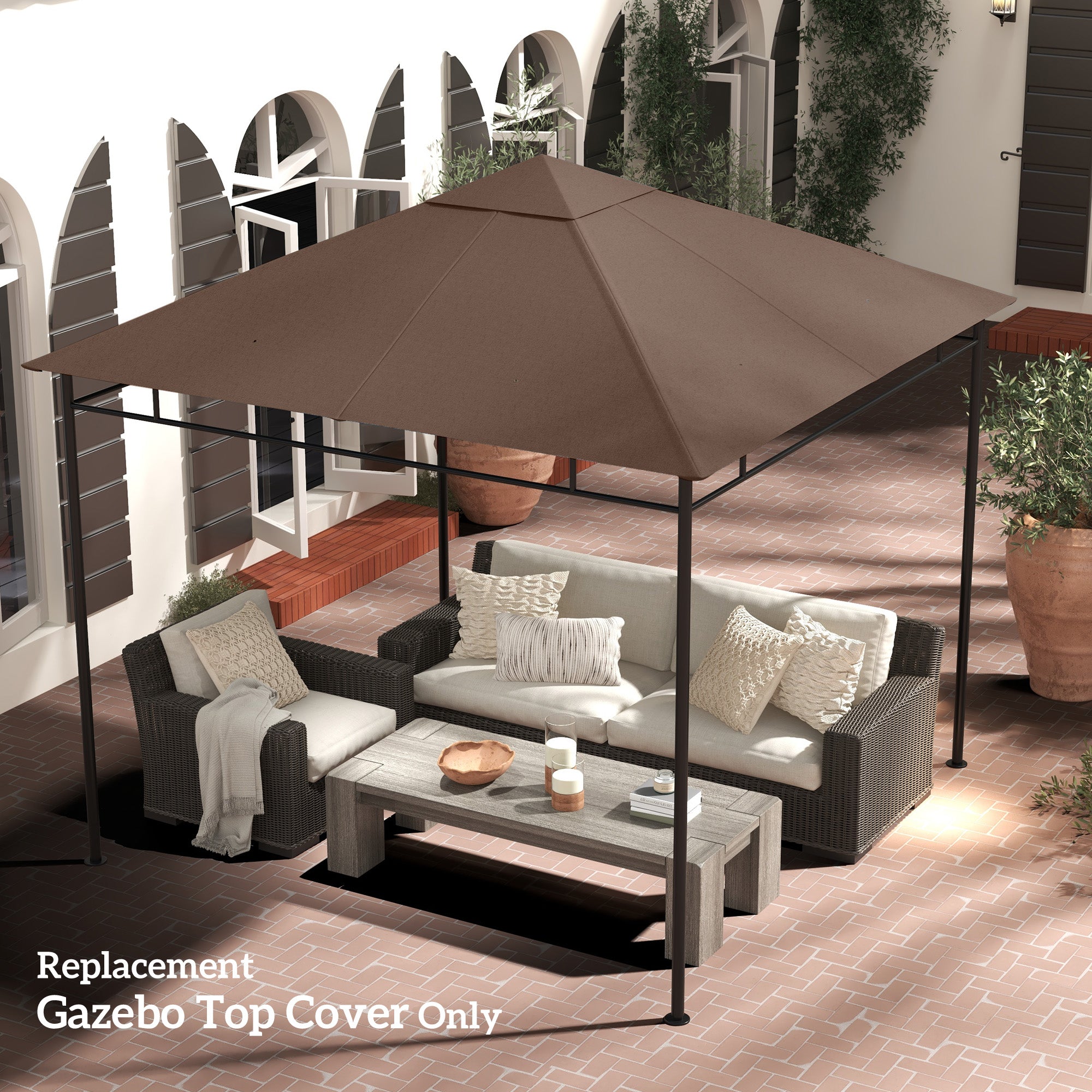 Outsunny 9.8' x 9.7' Square Gazebo Canopy Replacement UV Protected Top Cover Sun Shade Orange