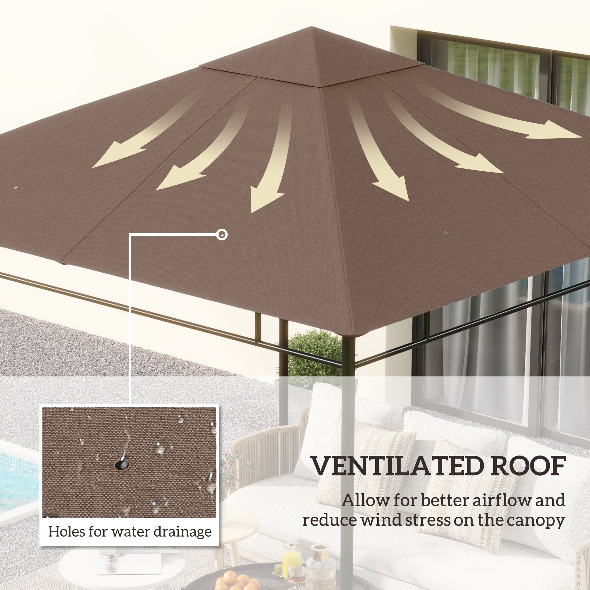 Outsunny 9.8' x 9.7' Square Gazebo Canopy Replacement UV Protected Top Cover Sun Shade Orange