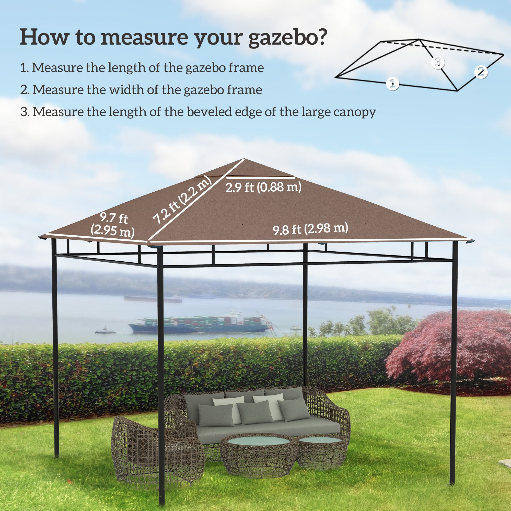 Outsunny 9.8' x 9.7' Square Gazebo Canopy Replacement UV Protected Top Cover Sun Shade Orange
