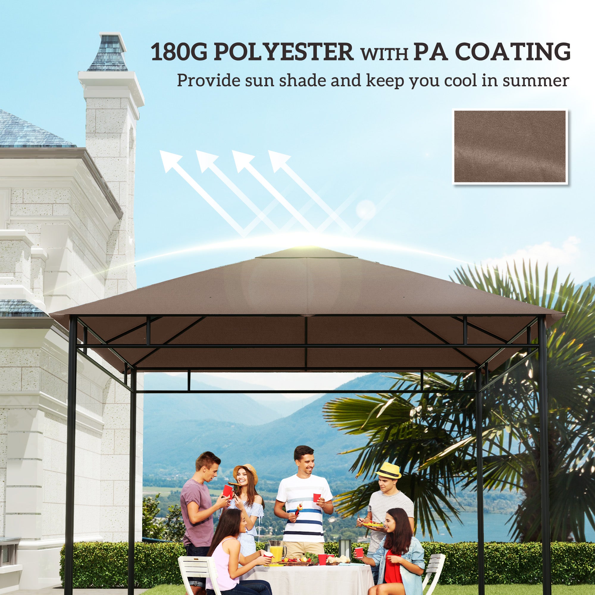 Outsunny 9.8' x 9.7' Square Gazebo Canopy Replacement UV Protected Top Cover Sun Shade Orange
