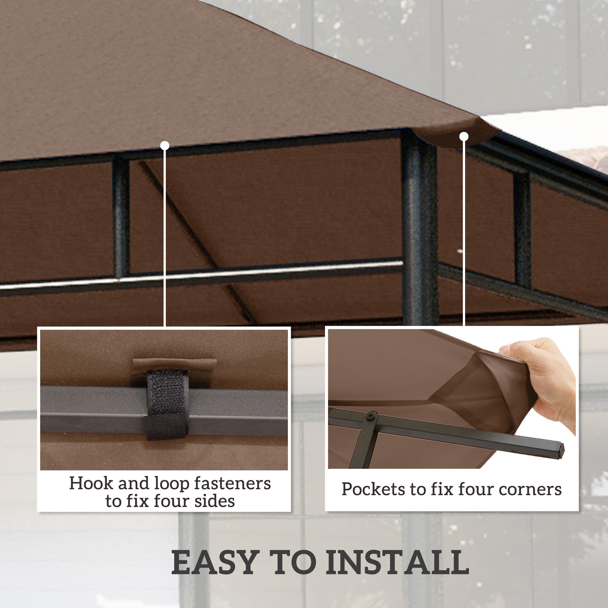 Outsunny 9.8' x 9.7' Square Gazebo Canopy Replacement UV Protected Top Cover Sun Shade Orange