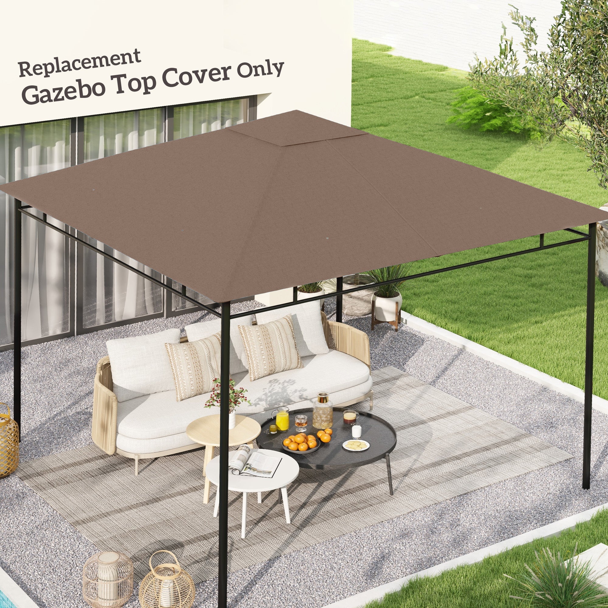 Outsunny 9.8' x 9.7' Square Gazebo Canopy Replacement UV Protected Top Cover Sun Shade Orange