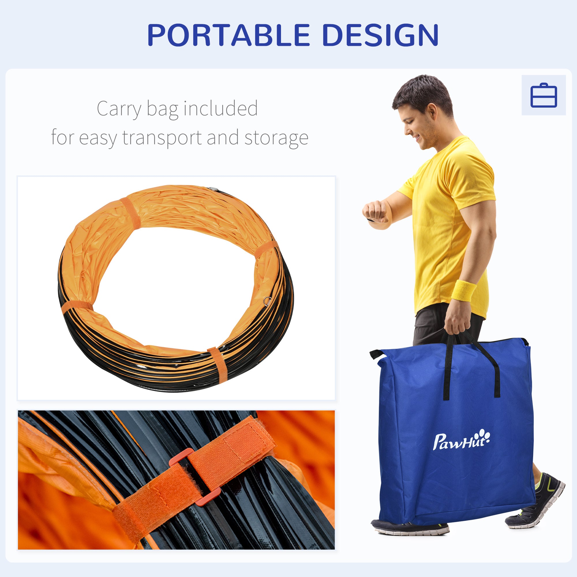PawHut Dog Tunnel, 13 Foot Long, 24" Open Pet Agility Equipment with 2 Support Brackets, Carrying Bag, Orange
