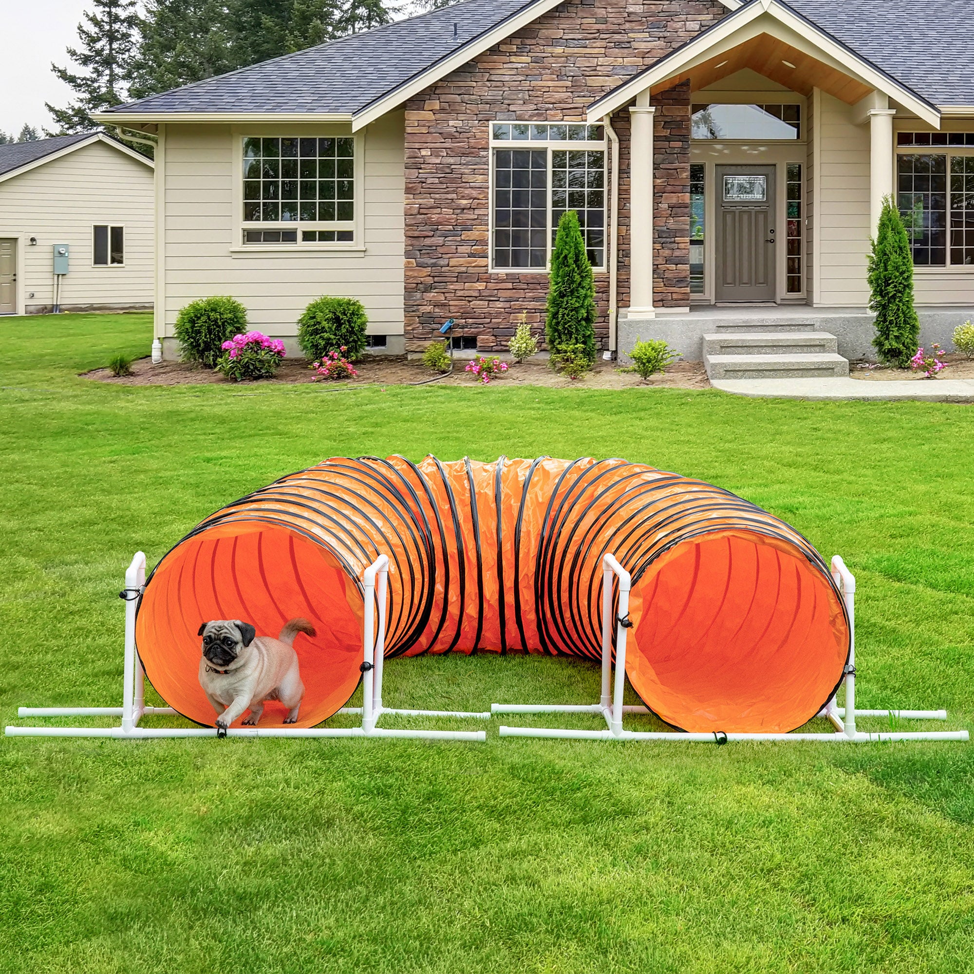 PawHut Dog Tunnel, 13 Foot Long, 24" Open Pet Agility Equipment with 2 Support Brackets, Carrying Bag, Orange