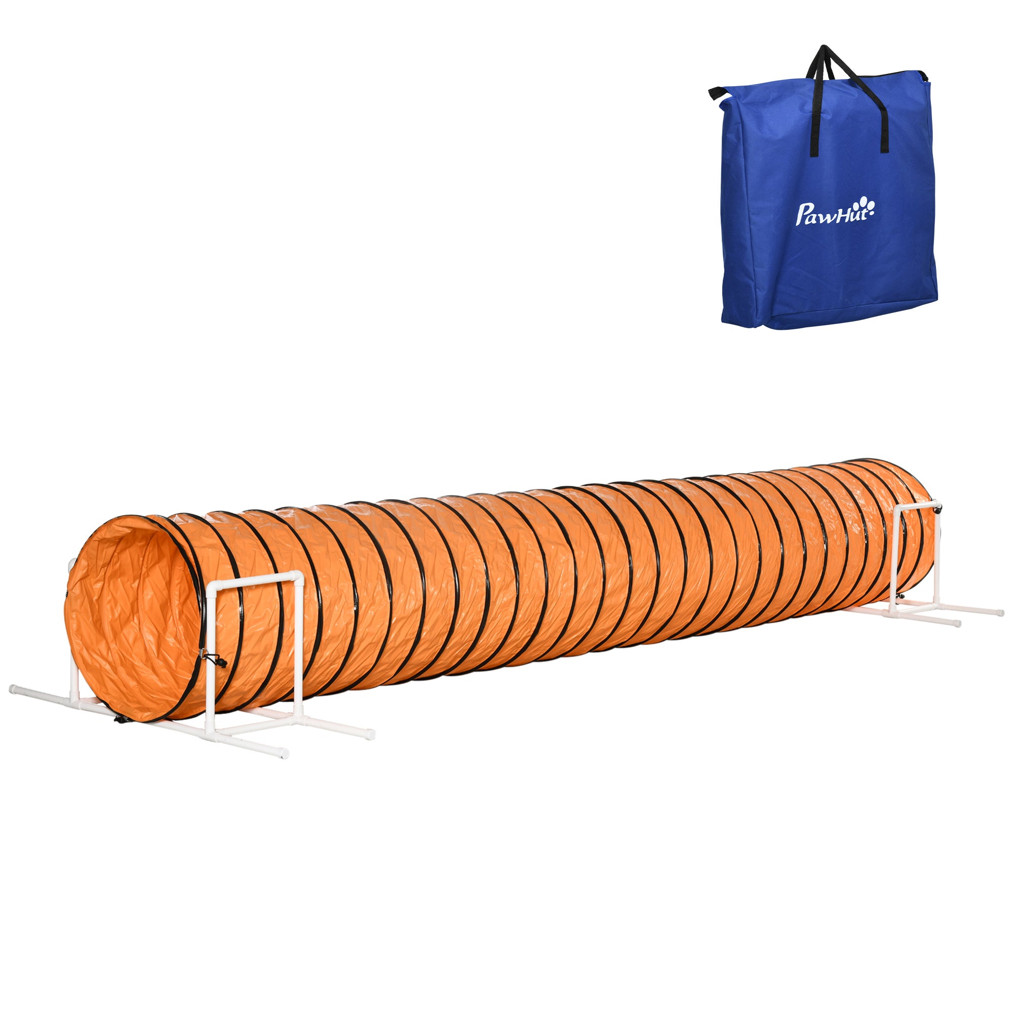 PawHut Dog Tunnel, 13 Foot Long, 24" Open Pet Agility Equipment with 2 Support Brackets, Carrying Bag, Orange