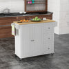 HOMCOM Kitchen Island with Drop Leaf, Rolling Kitchen Cart on Wheels with 3 Drawers, Cabinet, Natural Wood Top, Spice Rack and Towel Rack, White