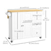 HOMCOM Kitchen Island with Drop Leaf, Rolling Kitchen Cart on Wheels with 3 Drawers, Cabinet, Natural Wood Top, Spice Rack and Towel Rack, White
