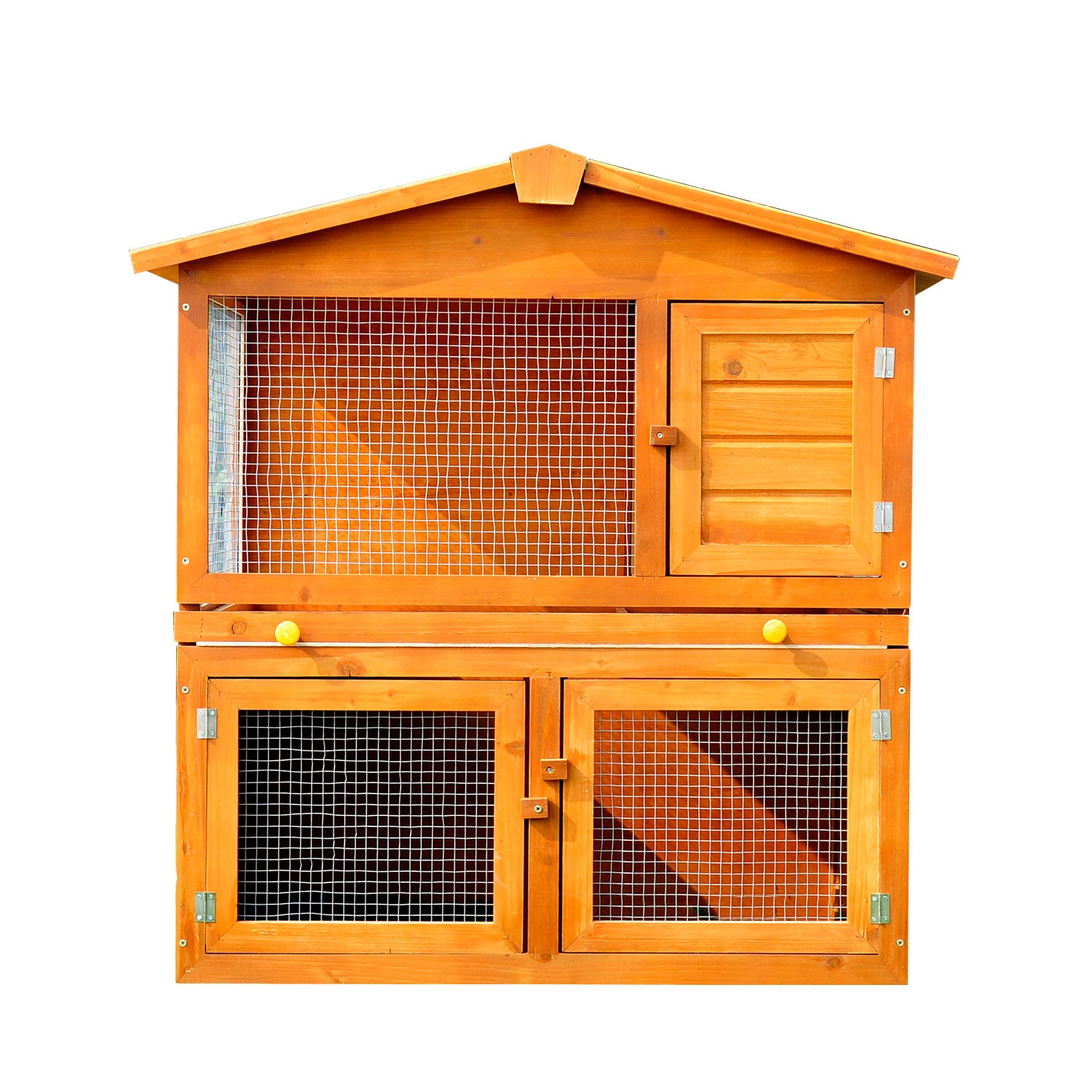 PawHut Rabbit Hutch Outdoor, Wooden Guinea Pig Hutch, Bunny House 2 Floors Pet  Cage, with Rabbit Run Ramp Sliding Tray 94 x 97 x 61 cm