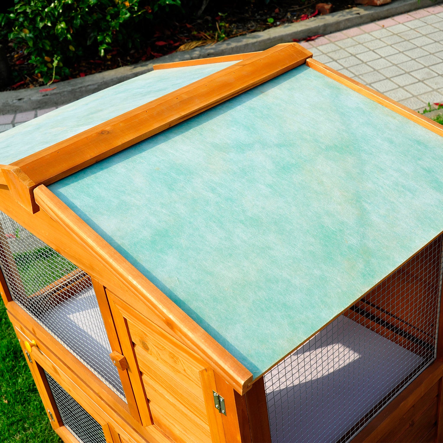 PawHut Rabbit Hutch Outdoor, Wooden Guinea Pig Hutch, Bunny House 2 Floors Pet  Cage, with Rabbit Run Ramp Sliding Tray 94 x 97 x 61 cm