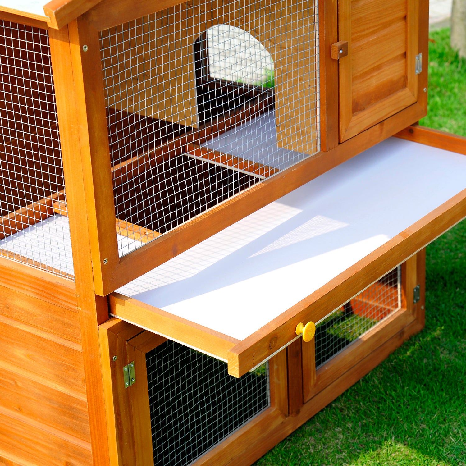 PawHut Rabbit Hutch Outdoor, Wooden Guinea Pig Hutch, Bunny House 2 Floors Pet  Cage, with Rabbit Run Ramp Sliding Tray 94 x 97 x 61 cm