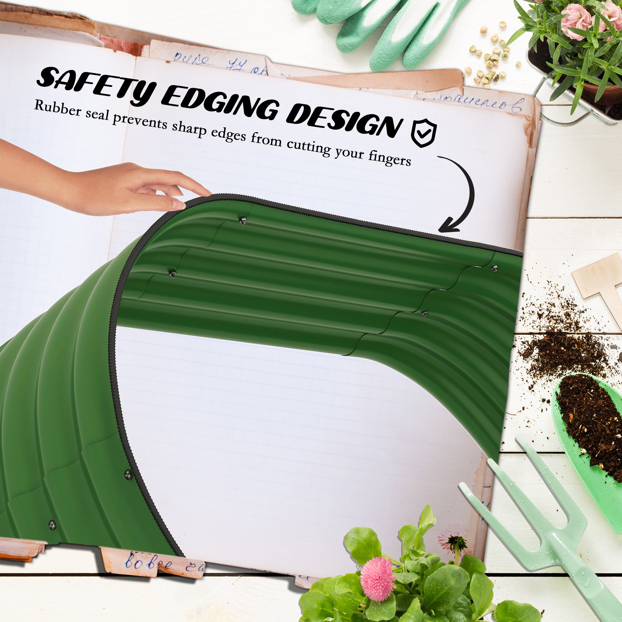 Outsunny 3-Tier Raised Garden Bed Kit, 5.2x3.6x2.7ft Outdoor Galvanized Planter Box with Safety Edging for Vegetables, Flowers, Fruits and Herbs, Dark Green