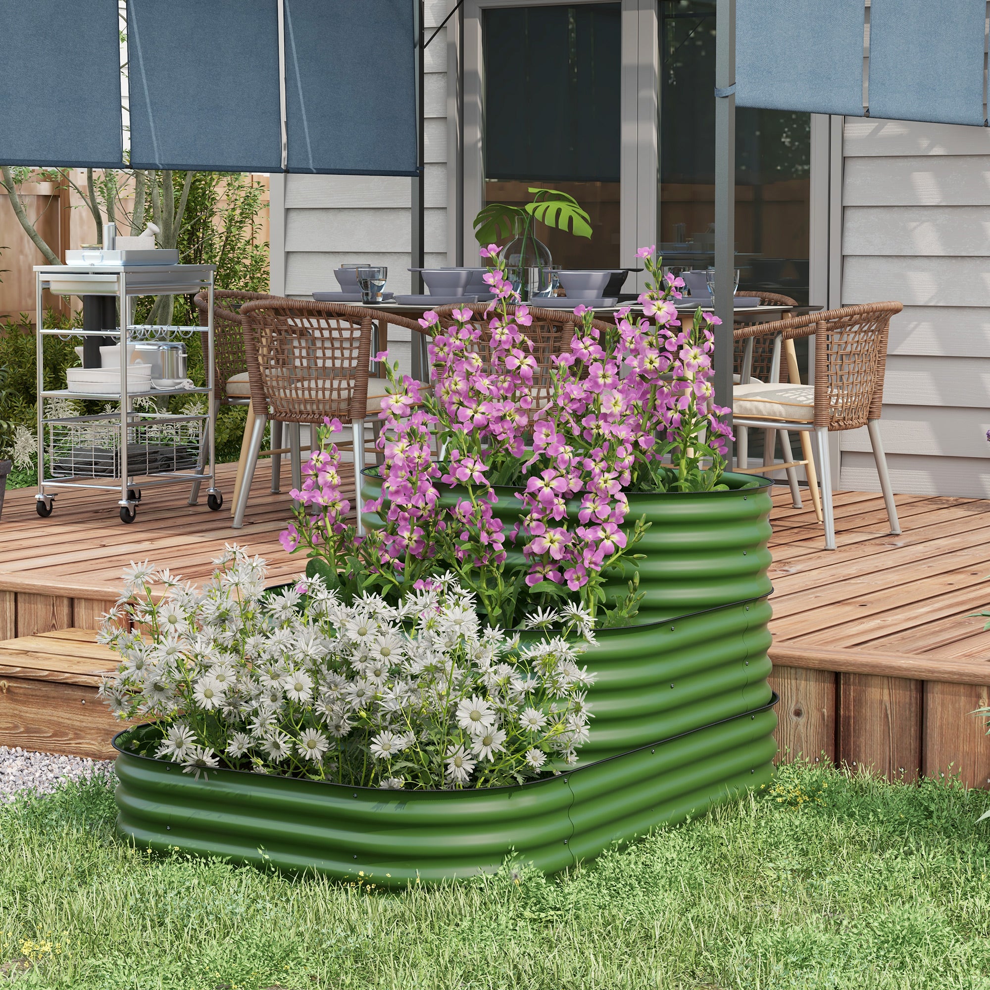 Outsunny 3-Tier Raised Garden Bed Kit, 5.2x3.6x2.7ft Outdoor Galvanized Planter Box with Safety Edging for Vegetables, Flowers, Fruits and Herbs, Dark Green