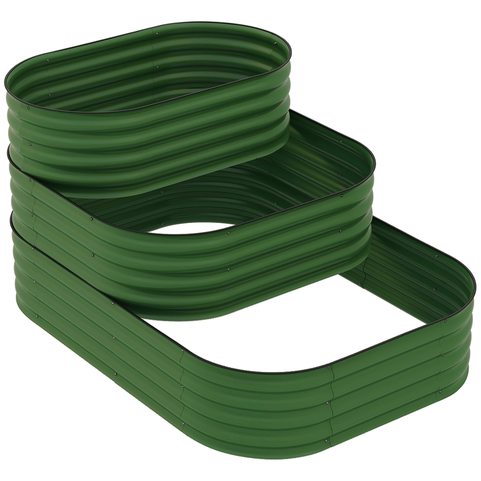 Outsunny 3-Tier Raised Garden Bed Kit, 5.2x3.6x2.7ft Outdoor Galvanized Planter Box with Safety Edging for Vegetables, Flowers, Fruits and Herbs, Dark Green