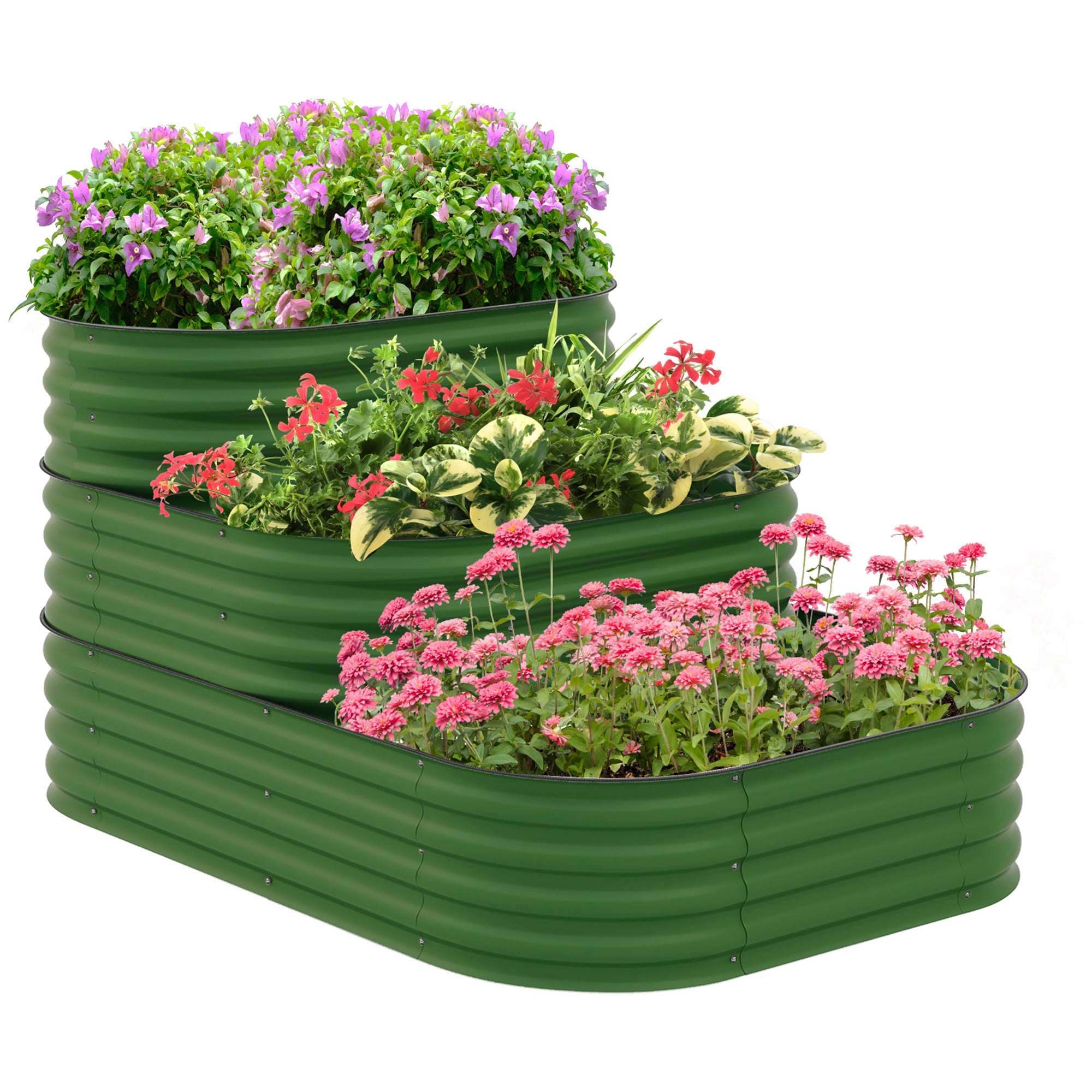 Outsunny 3-Tier Raised Garden Bed Kit, 5.2x3.6x2.7ft Outdoor Galvanized Planter Box with Safety Edging for Vegetables, Flowers, Fruits and Herbs, Dark Green