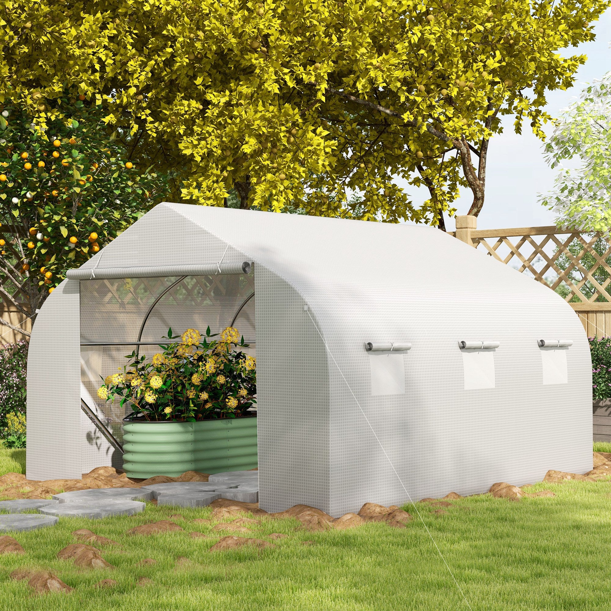 Outsunny 11.5' x 10' x 6.6' Portable Walk-In Tunnel Greenhouse, Garden Plant Growing Warm House, Outdoor Seed Flower Vegetable Growth Tent, White