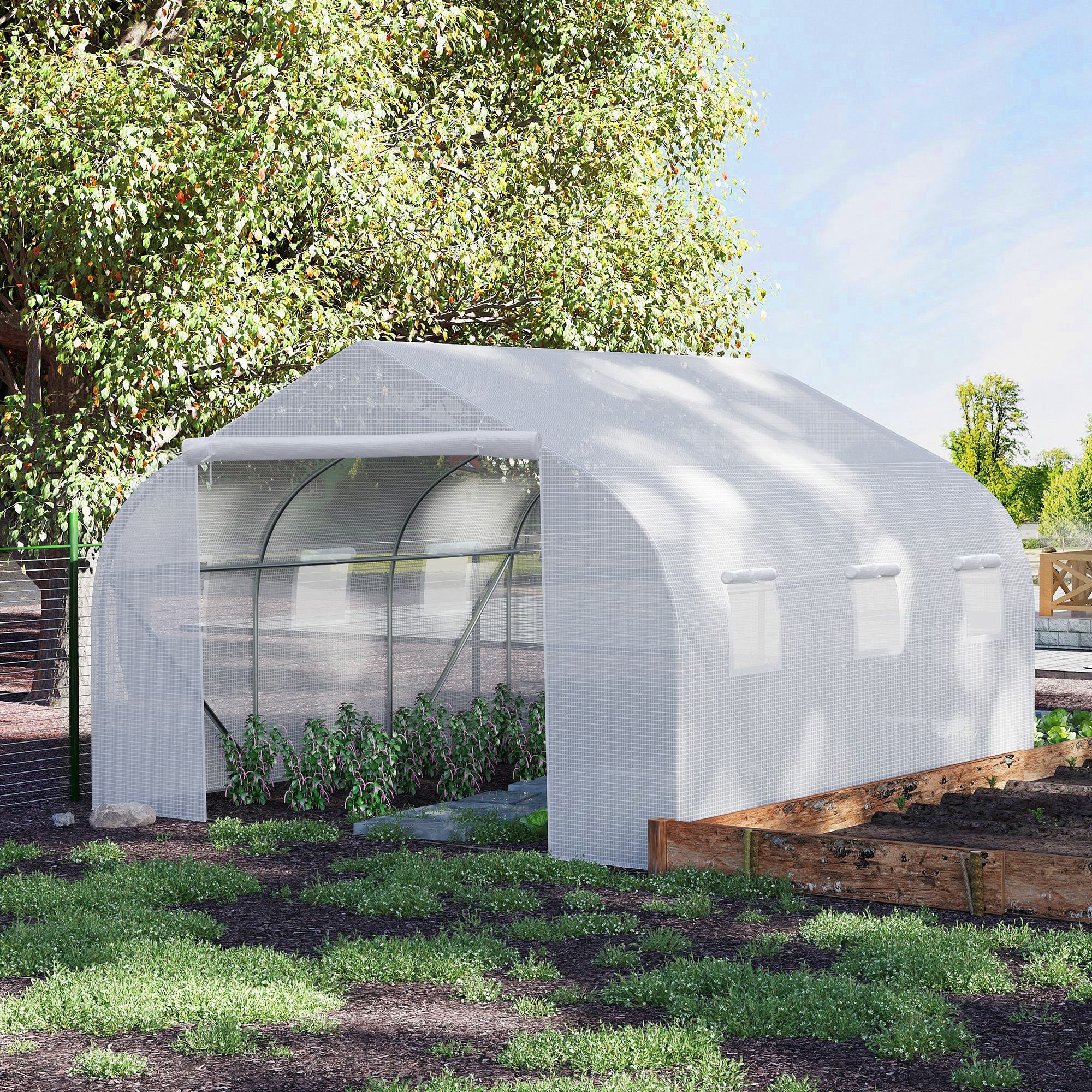 Outsunny 11.5' x 10' x 6.6' Portable Walk-In Tunnel Greenhouse, Garden Plant Growing Warm House, Outdoor Seed Flower Vegetable Growth Tent, White