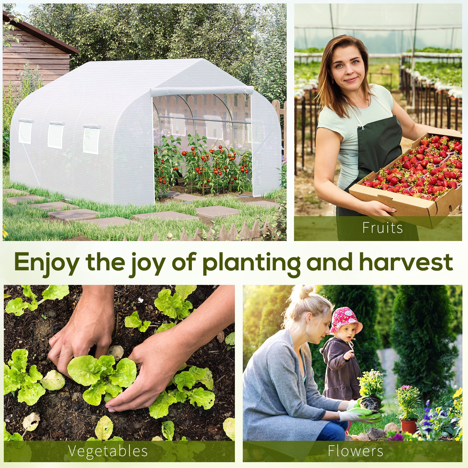 Outsunny 11.5' x 10' x 6.6' Portable Walk-In Tunnel Greenhouse, Garden Plant Growing Warm House, Outdoor Seed Flower Vegetable Growth Tent, White