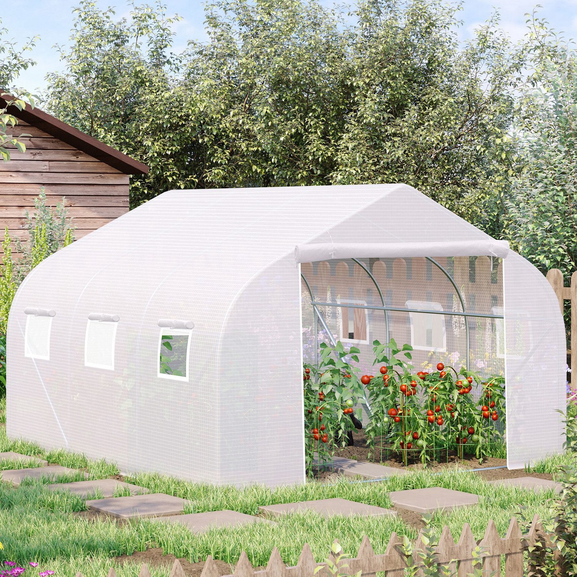Outsunny 11.5' x 10' x 6.6' Portable Walk-In Tunnel Greenhouse, Garden Plant Growing Warm House, Outdoor Seed Flower Vegetable Growth Tent, White