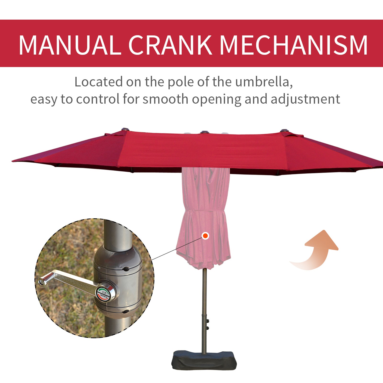 Outsunny 15' Outdoor Patio Umbrella with Twin Canopy Sunshade Steel Table Umbrella with Lift Crank, Cross base, Sandbag, Wine Red