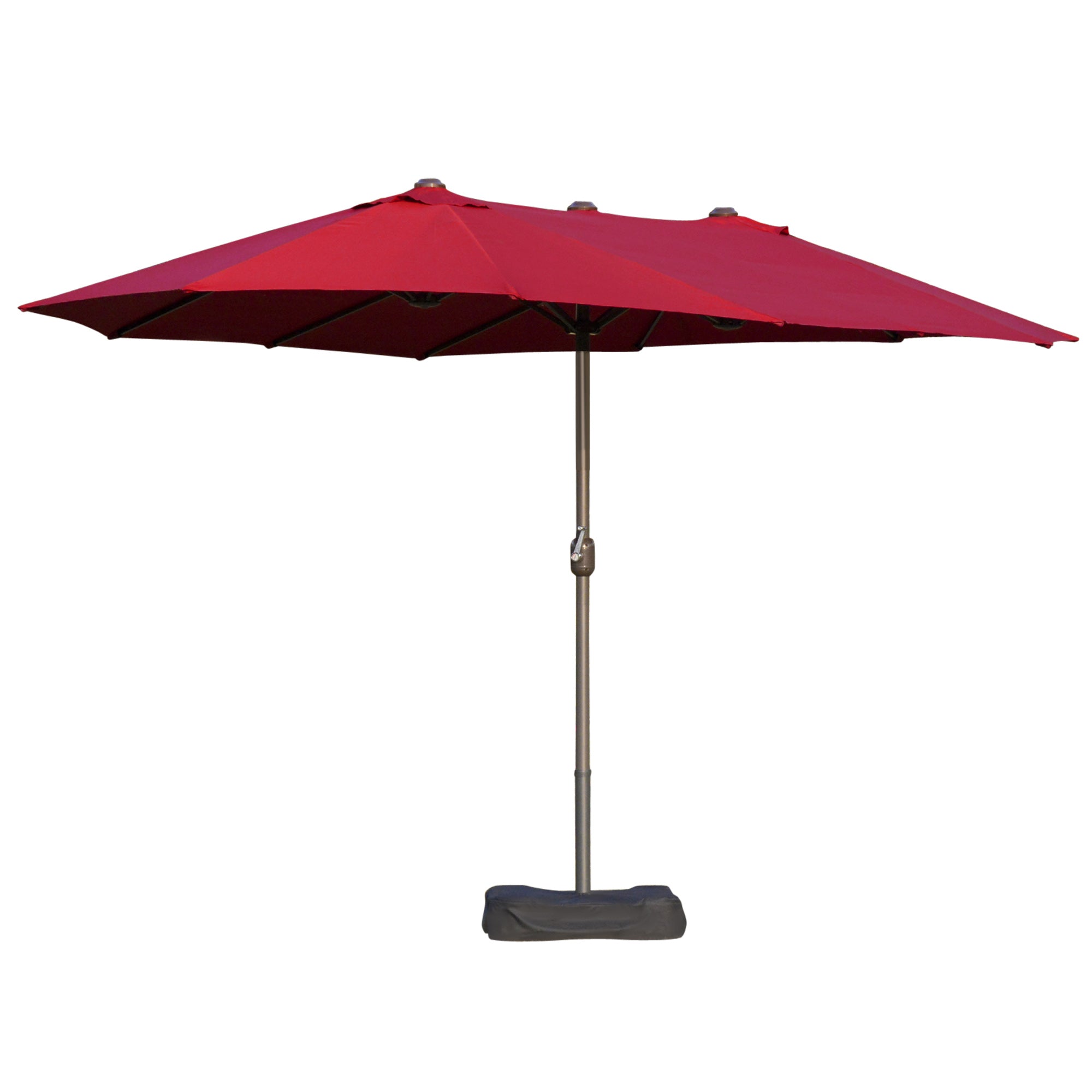 Outsunny 15' Outdoor Patio Umbrella with Twin Canopy Sunshade Steel Table Umbrella with Lift Crank, Cross base, Sandbag, Wine Red