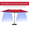 Outsunny 15' Outdoor Patio Umbrella with Twin Canopy Sunshade Steel Table Umbrella with Lift Crank, Cross base, Sandbag, Wine Red