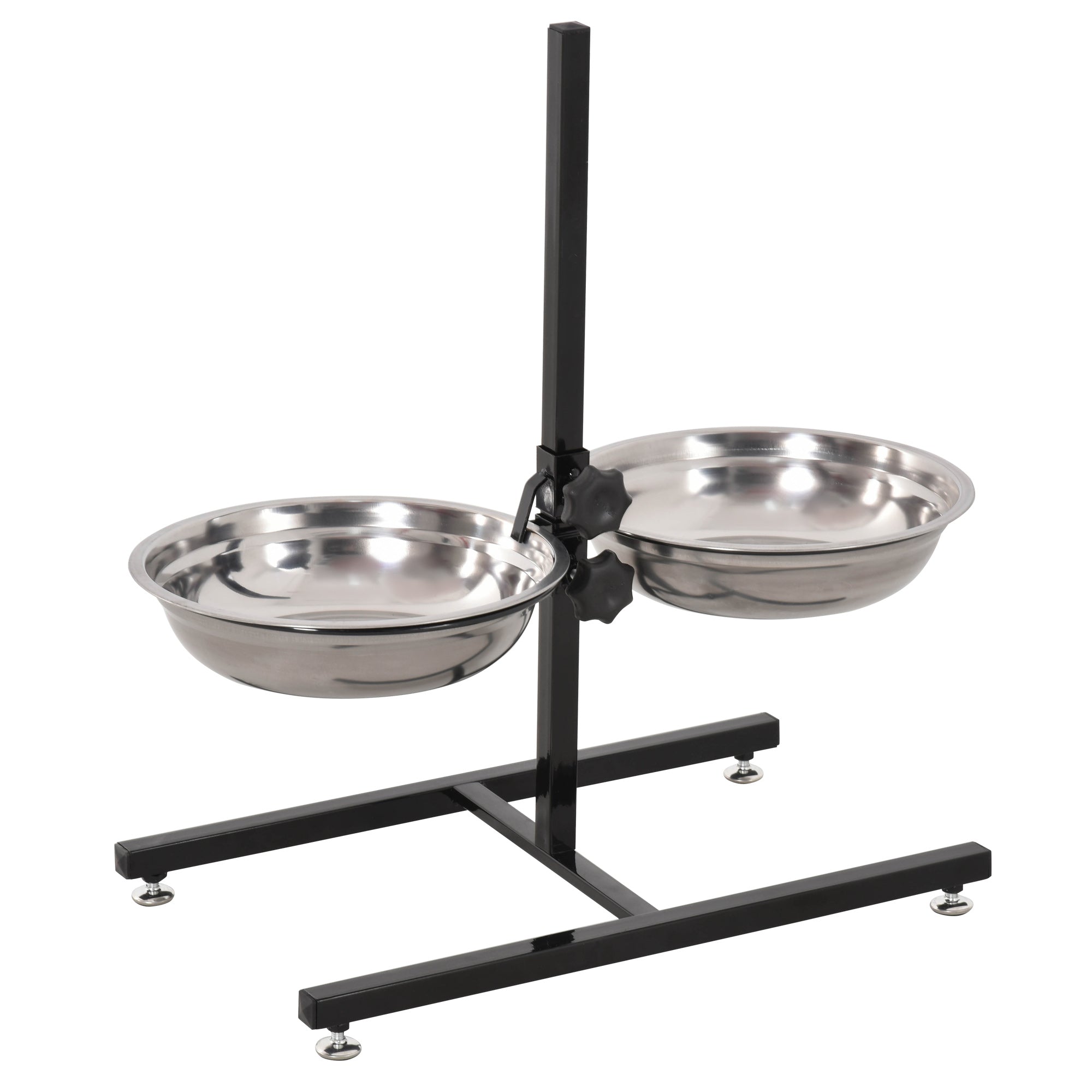 PawHut Adjustable Elevated Dog Bowls, Stainless Steel Dog Double Bowls with H-Base Raised Bowl Stand for Dogs Cats, 22.5"H
