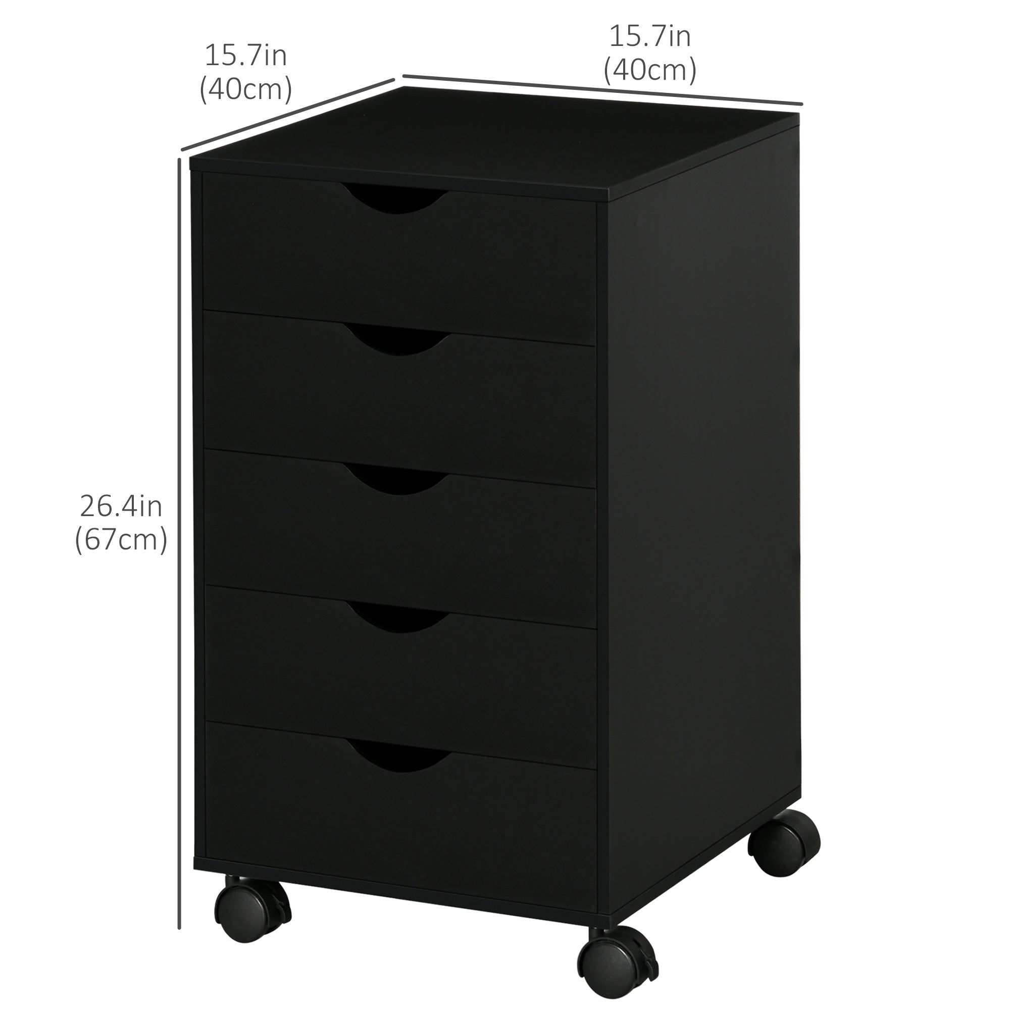 HOMCOM 5 Drawer Mobile File Cabinet, Rolling Printer Stand, Modern Vertical Filing Cabinet for Home Office, Black