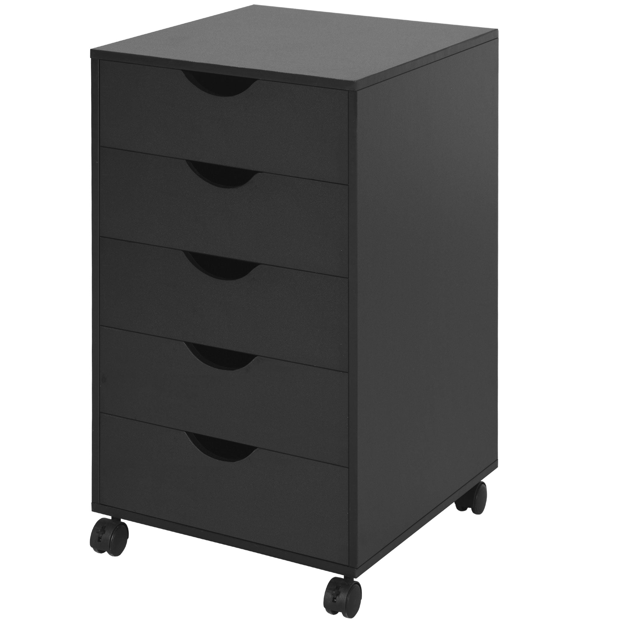 HOMCOM 5 Drawer Mobile File Cabinet, Rolling Printer Stand, Modern Vertical Filing Cabinet for Home Office, Black