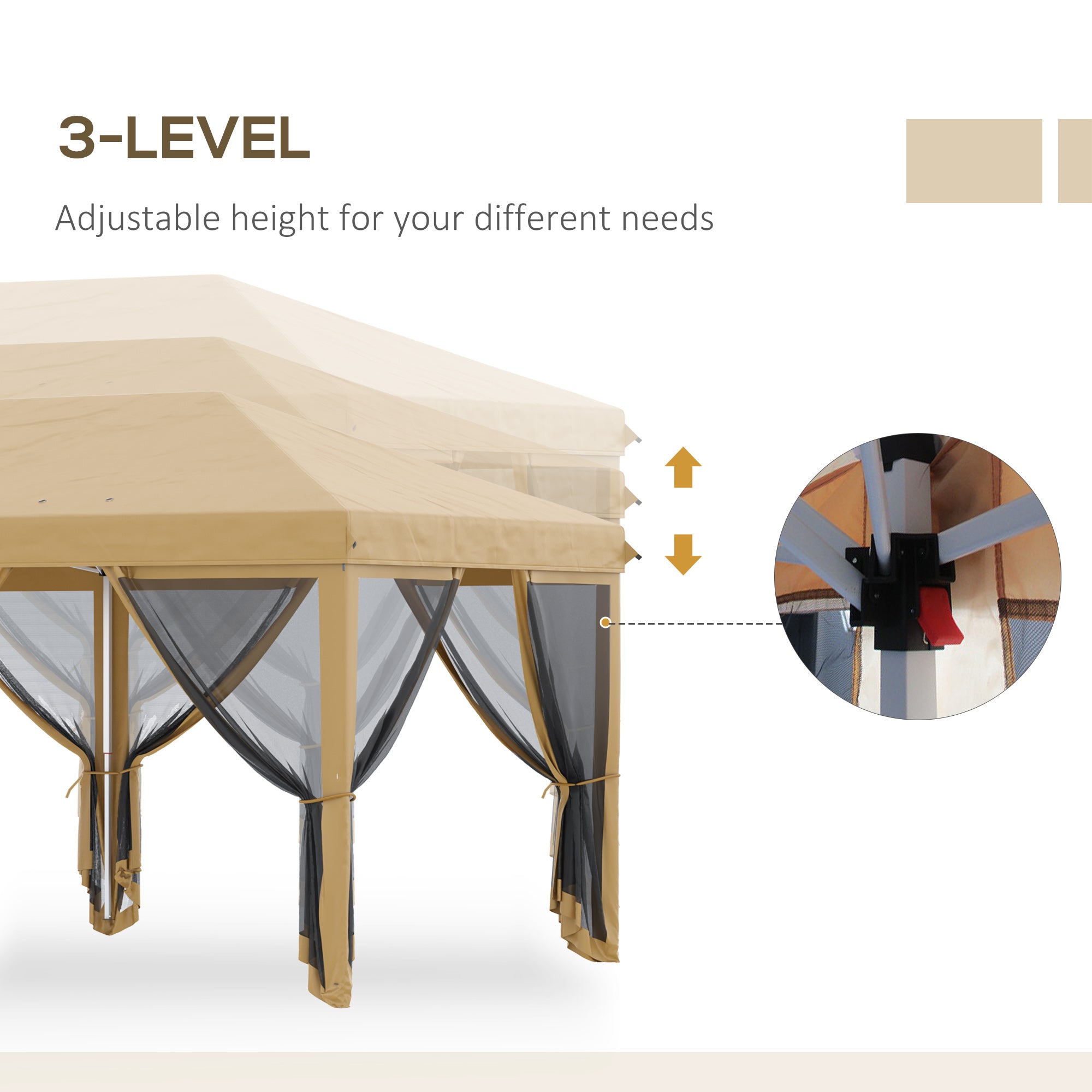 Outsunny 10' x 20' Pop Up Canopy Tent Gazebo with Removable Mesh Sidewall Netting, Carry Bag for Backyard Patio Outdoor, Beige