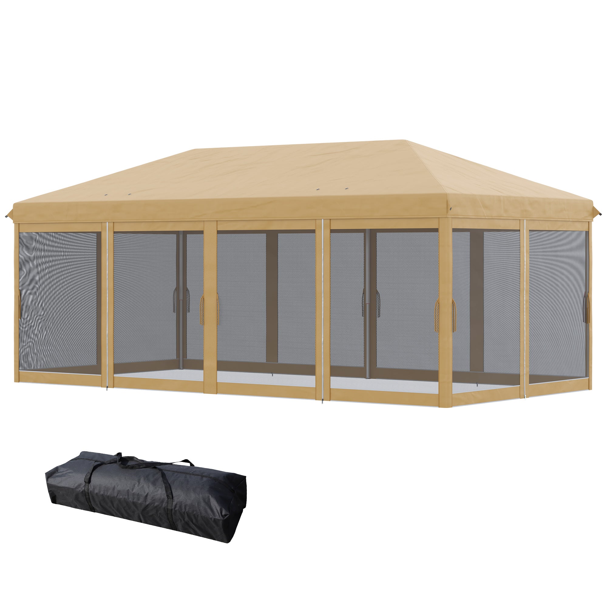 Outsunny 10' x 20' Pop Up Canopy Tent Gazebo with Removable Mesh Sidewall Netting, Carry Bag for Backyard Patio Outdoor, Beige