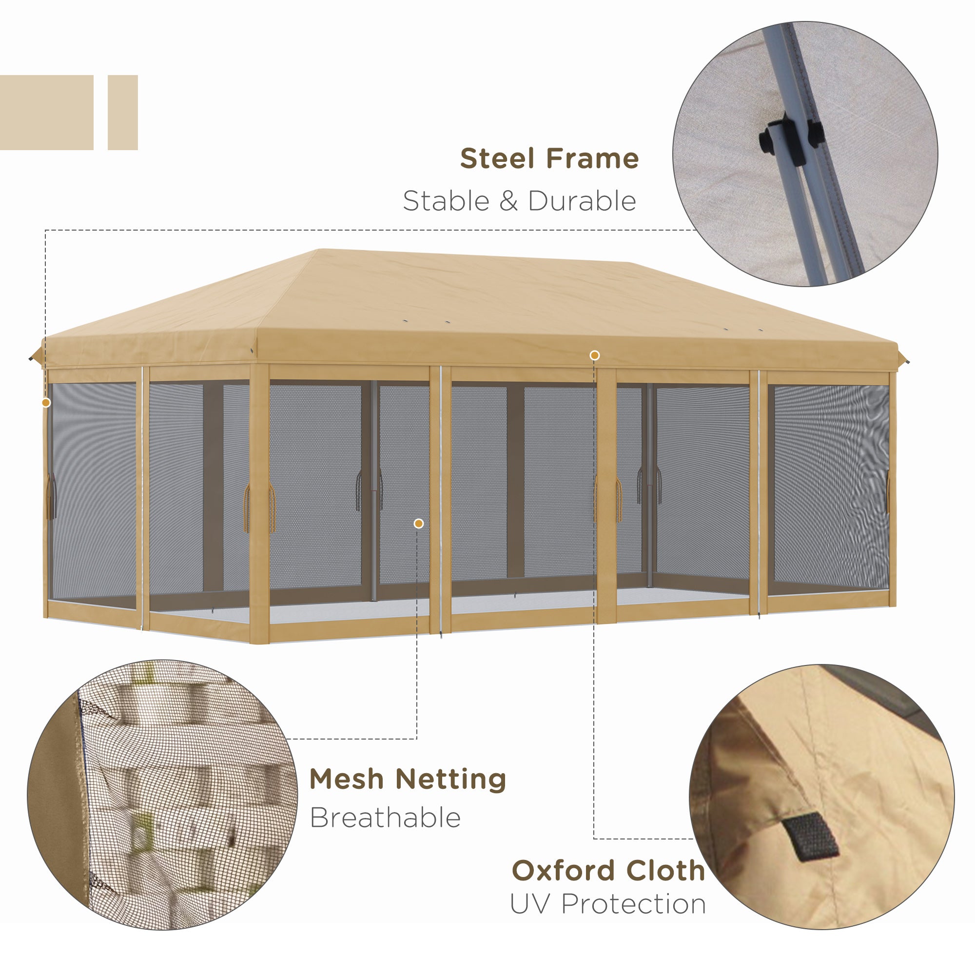 Outsunny 10' x 20' Pop Up Canopy Tent Gazebo with Removable Mesh Sidewall Netting, Carry Bag for Backyard Patio Outdoor, Beige