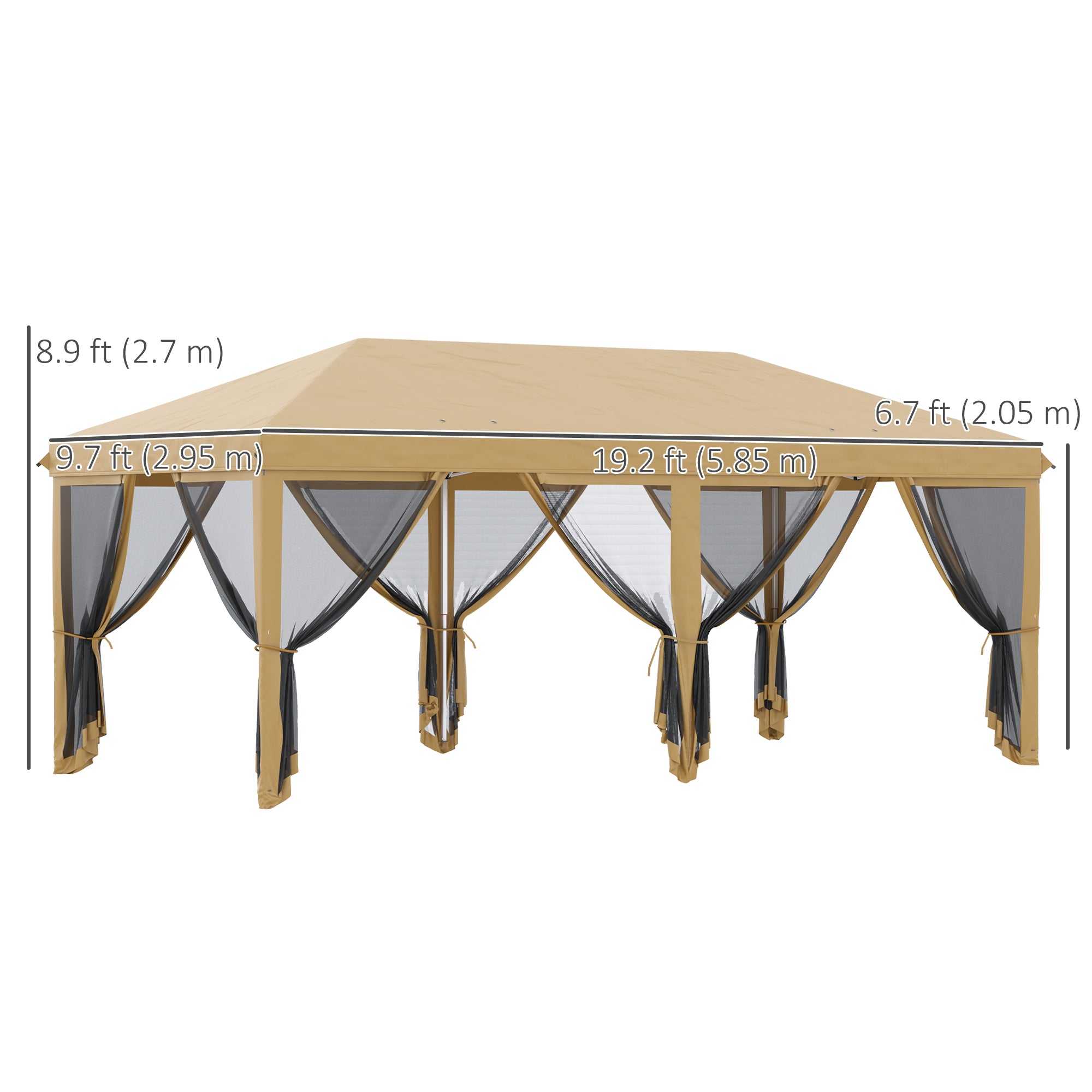 Outsunny 10' x 20' Pop Up Canopy Tent Gazebo with Removable Mesh Sidewall Netting, Carry Bag for Backyard Patio Outdoor, Beige