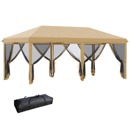 Outsunny 10' x 20' Pop Up Canopy Tent Gazebo with Removable Mesh Sidewall Netting, Carry Bag for Backyard Patio Outdoor, Beige