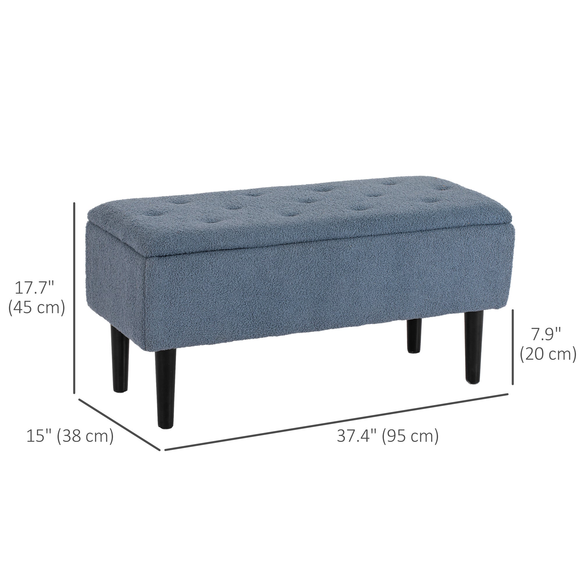HOMCOM 37 Inch Modern Ottoman with Storage and Wooden Legs, Storage Ottoman with Teddy Velvet Upholstery, for Living Room, Bedroom, Blue
