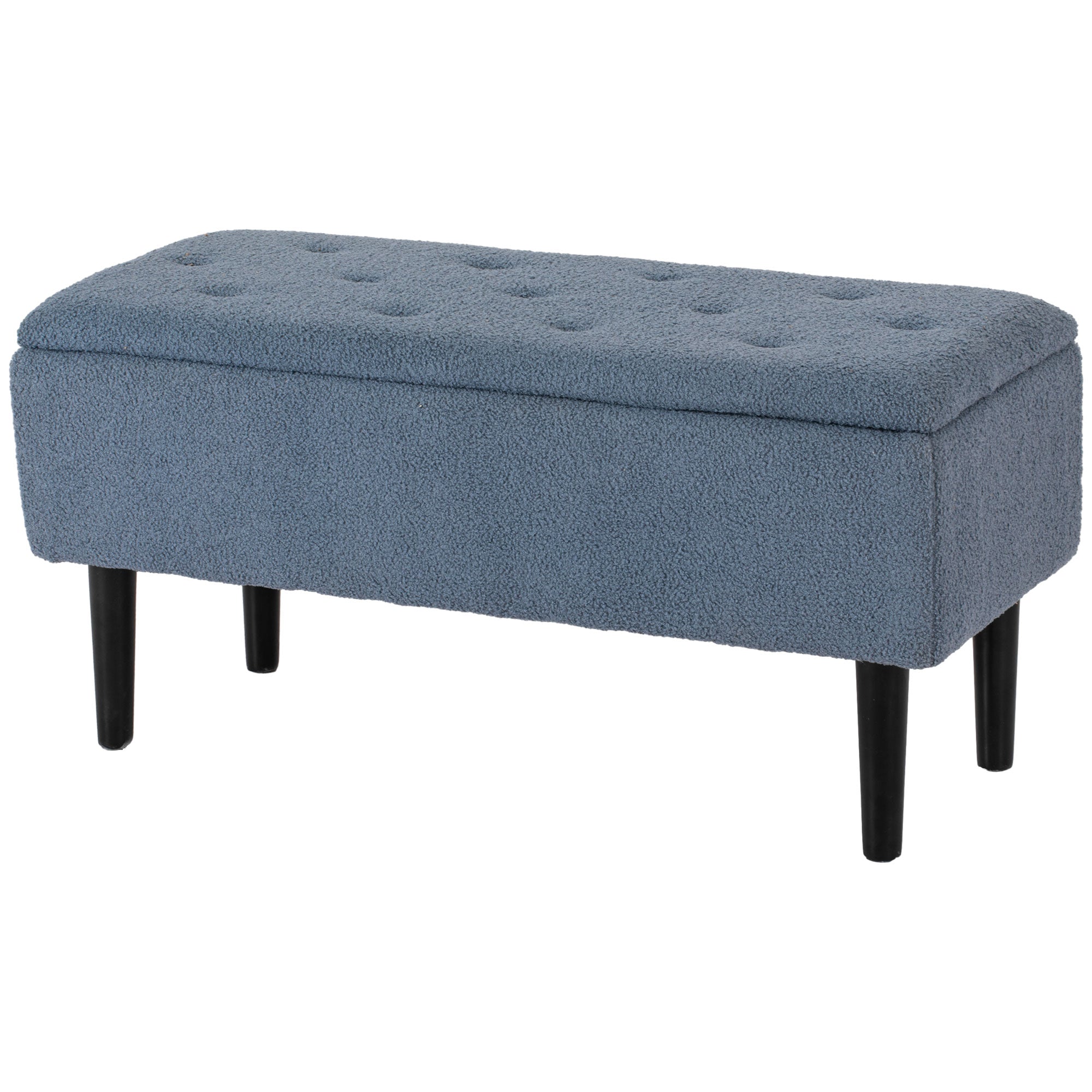 HOMCOM 37 Inch Modern Ottoman with Storage and Wooden Legs, Storage Ottoman with Teddy Velvet Upholstery, for Living Room, Bedroom, Blue