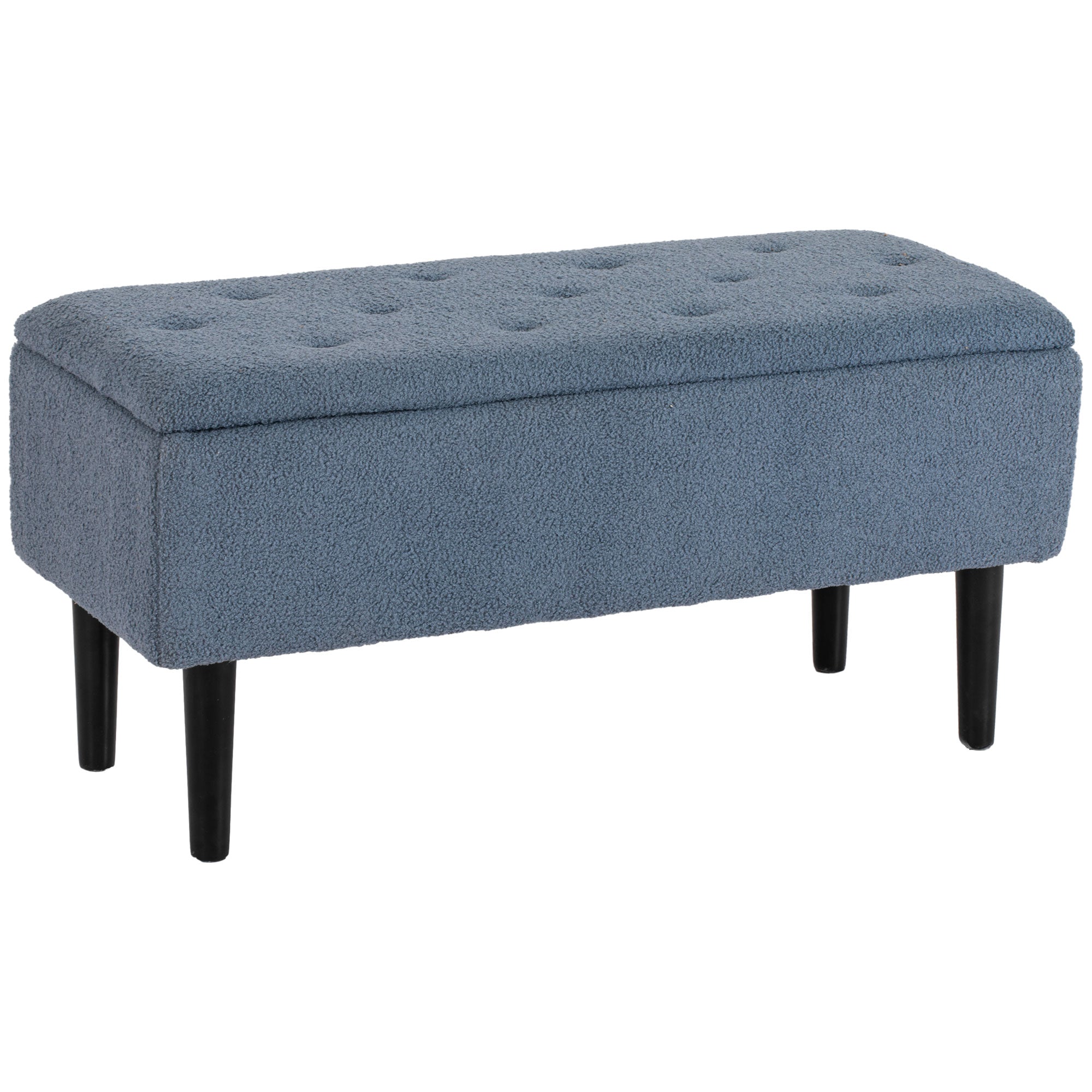 HOMCOM 37 Inch Modern Ottoman with Storage and Wooden Legs, Storage Ottoman with Teddy Velvet Upholstery, for Living Room, Bedroom, Blue