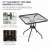Outsunny Outdoor Dining Table with Umbrella Hole, Square Patio Dining Table with Tempered Glass Top and Steel Frame for Garden, Balcony, Black